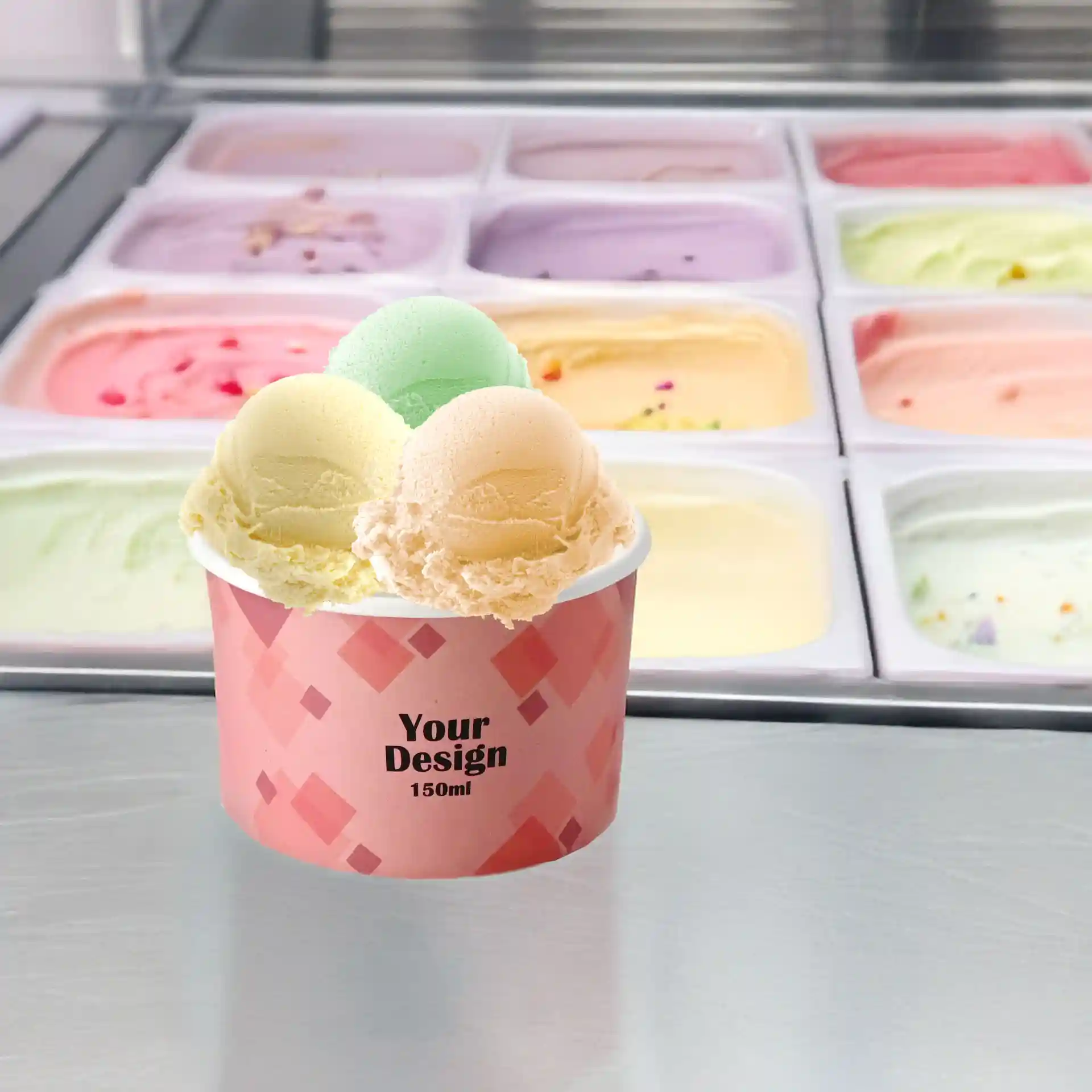 Pots à glace personnalisés 150 ml / 6 oz, blanc, revêtement à base d'eau