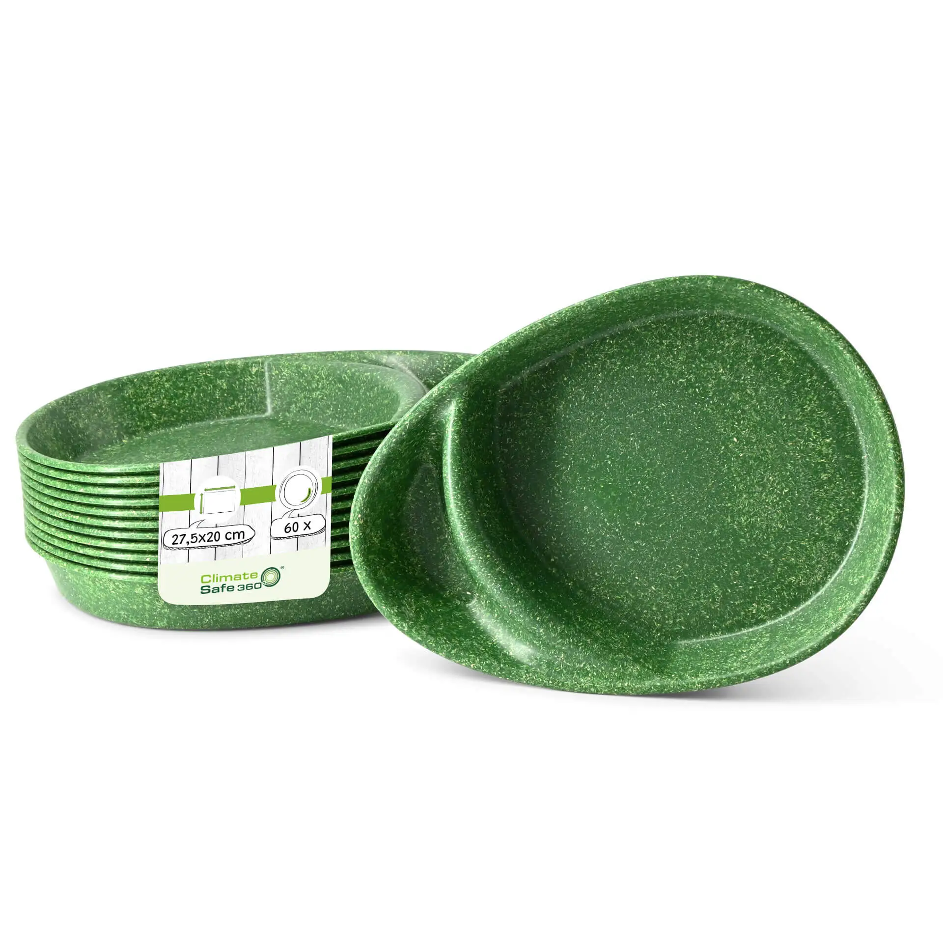 Assiette repas réutilisable "merways Plate" 27,5 x 20 x 3,5 cm, 2 compartiments, ovale, vert foncé dfc00849-2-fuer-1-mehrweg-menue-teller-merways-plate-275-x-20-x-35-cm-2-kammern-tropfenfoermig-spinat-dunkelgruen