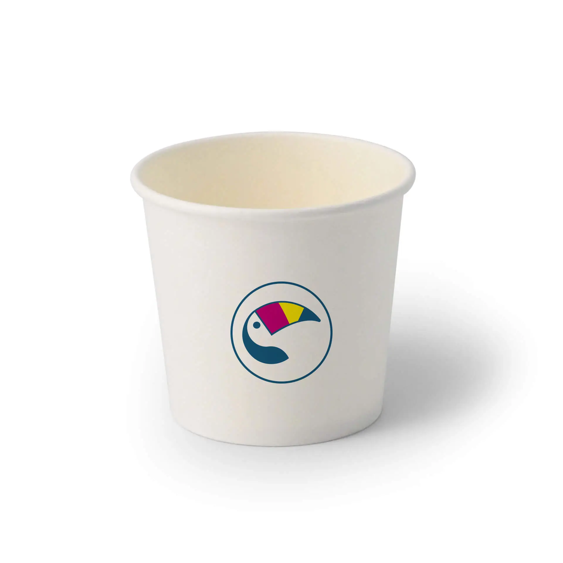 Gobelet blanc à crème glacée avec logo imprimé, capacité de 250 ml, avec revêtement à base d'eau.