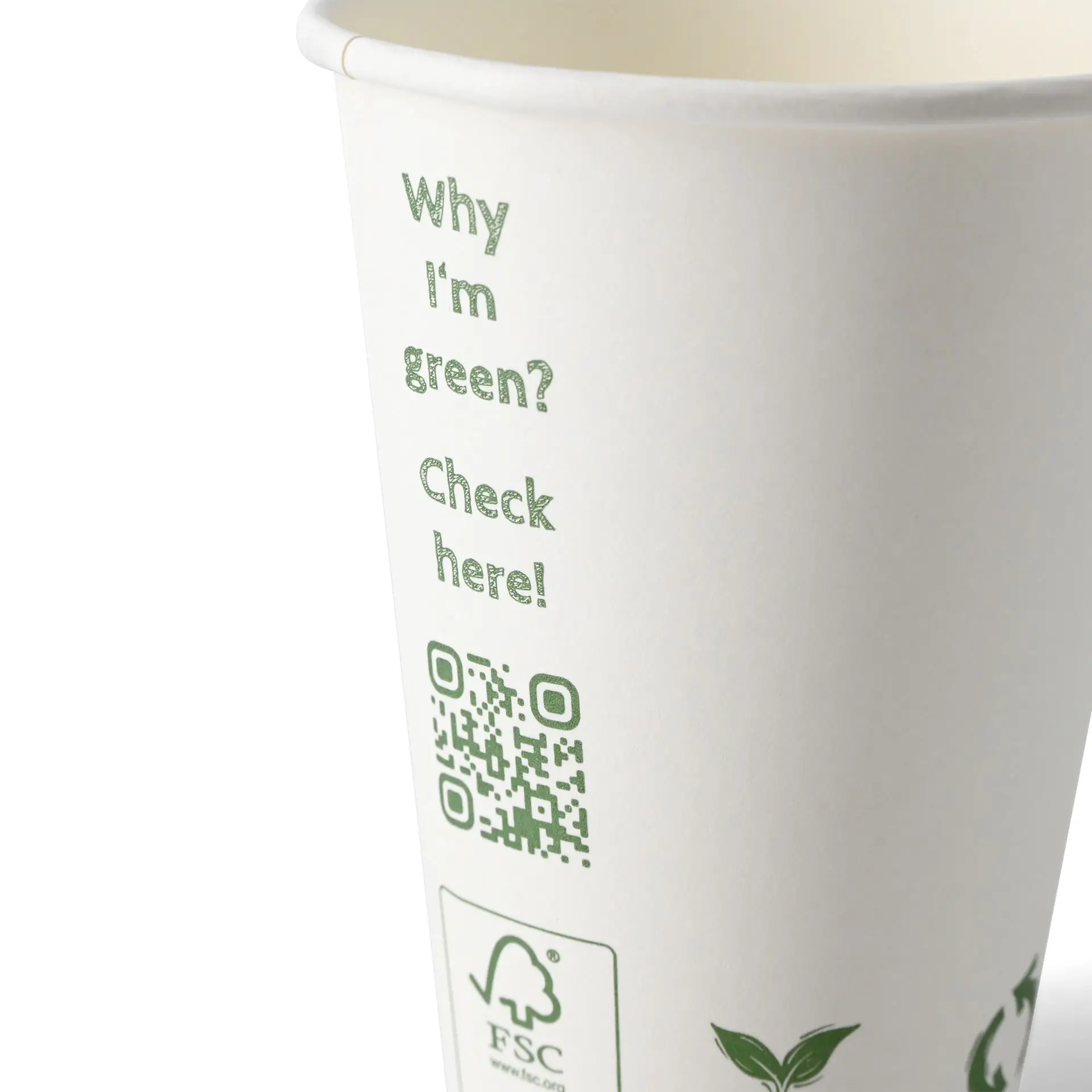 Gobelet pour distributeur "EcoUp©" Icônes, 180 ml / 7,5 oz, Ø 70 mm, simple paroi, blanc, revêtement PLA