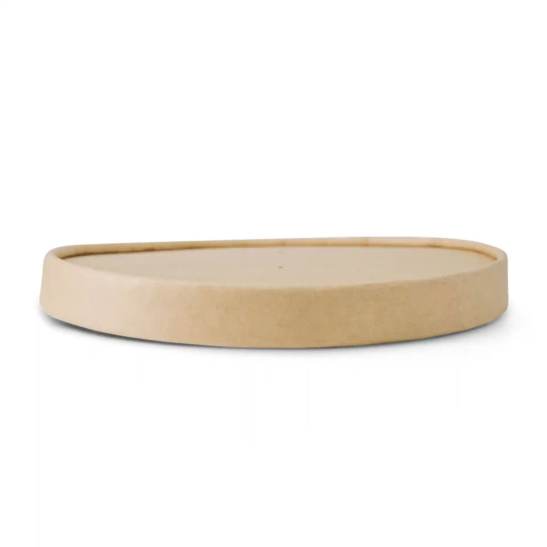 Coperchio rotondo in cartone marrone con un'altezza di 17 mm e un diametro di 150 mm, con rivestimento ecologico.