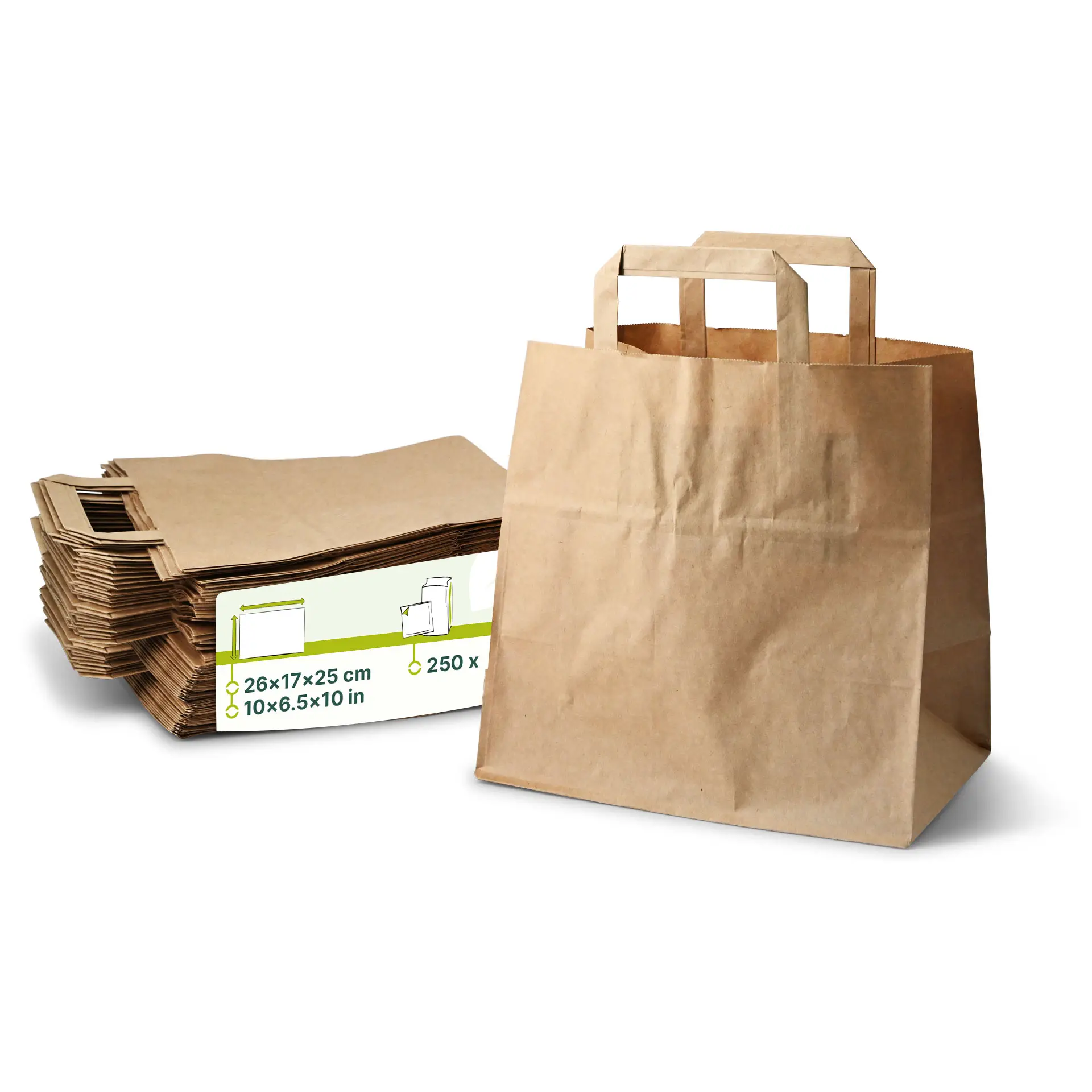 Tragetaschen aus Recyclingpapier L, 26 x 17 x 25 cm, braun, breiter Boden   Tragetaschen aus Recyclingpapier L, 26 x 17 x 25 cm, braun, breiter Boden