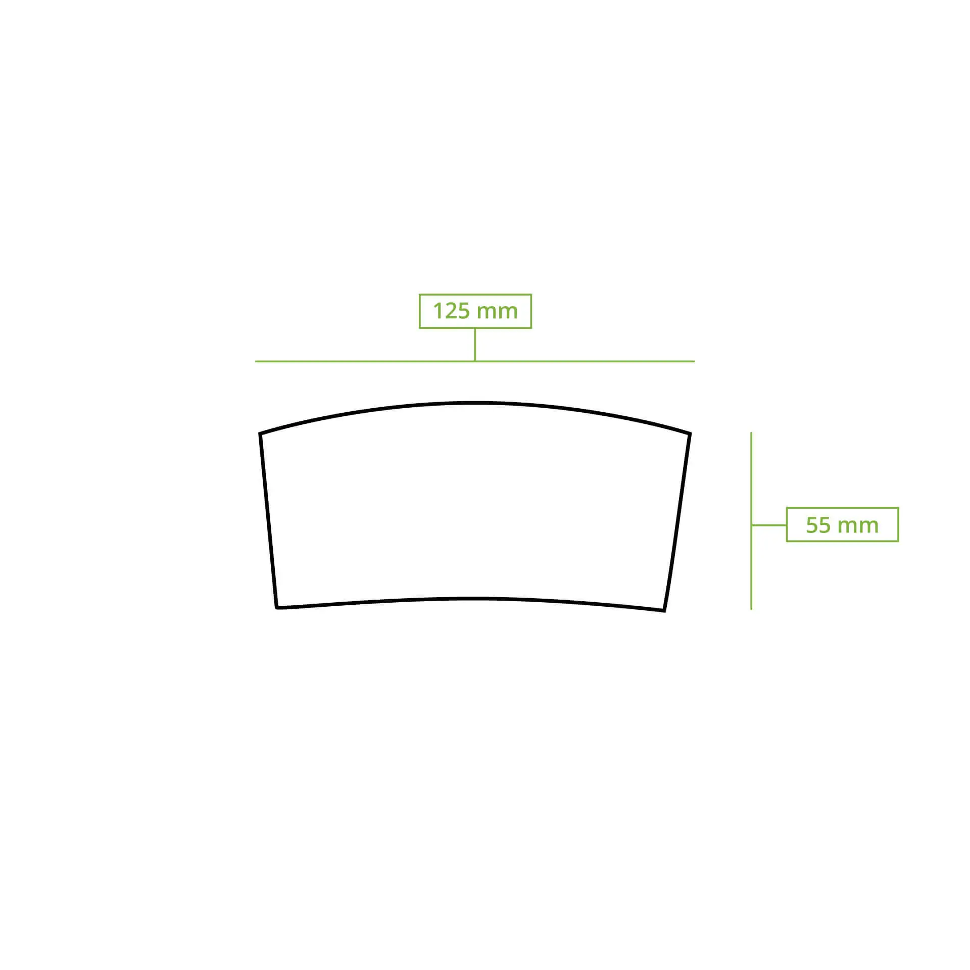 Disegno schematico di una manica per tazza con dimensioni di 125 mm di larghezza e 55 mm di altezza.