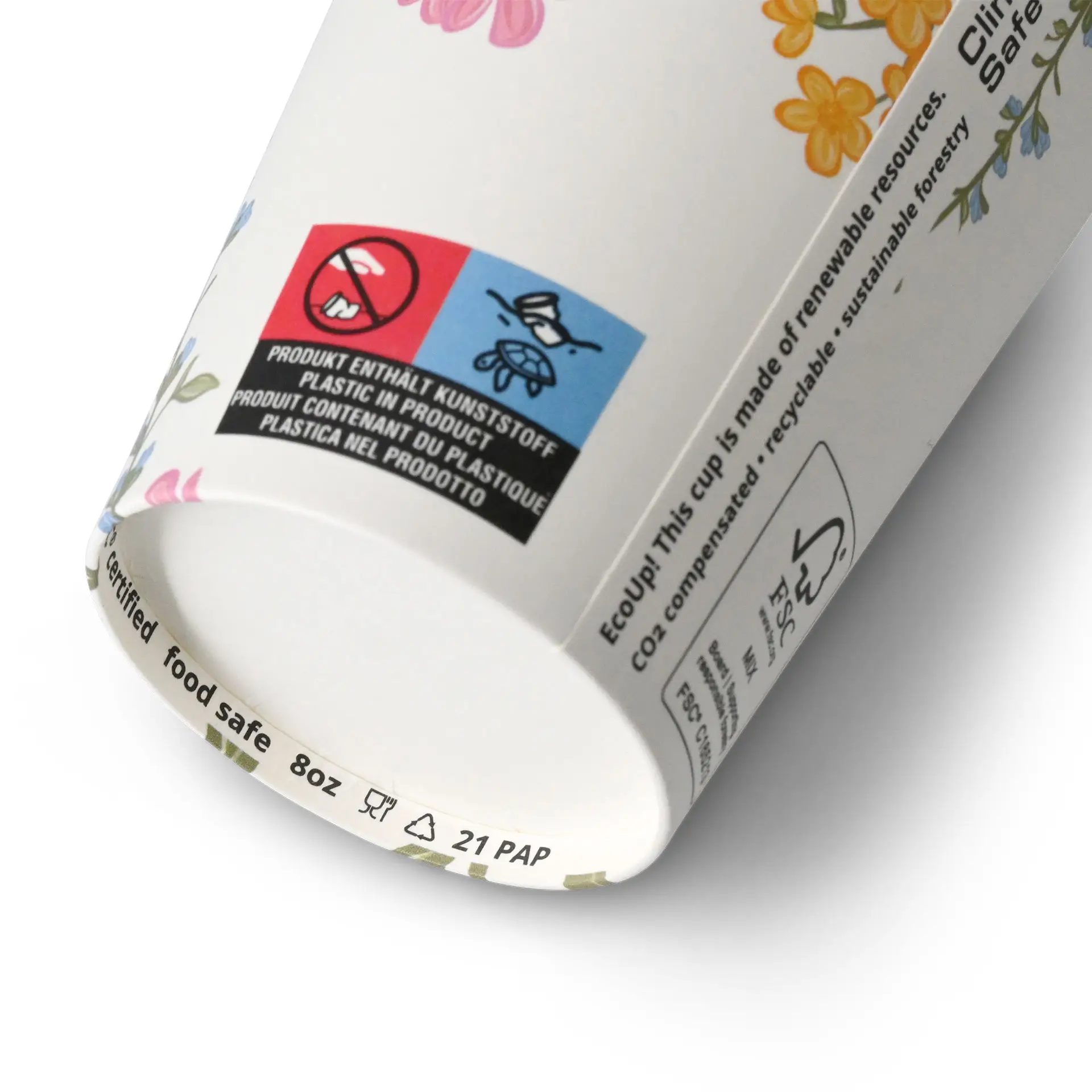 Pappbecher bedruckt "Frühling" (beschichtet) 200 ml / 8 oz, Ø 80 mm, weiss