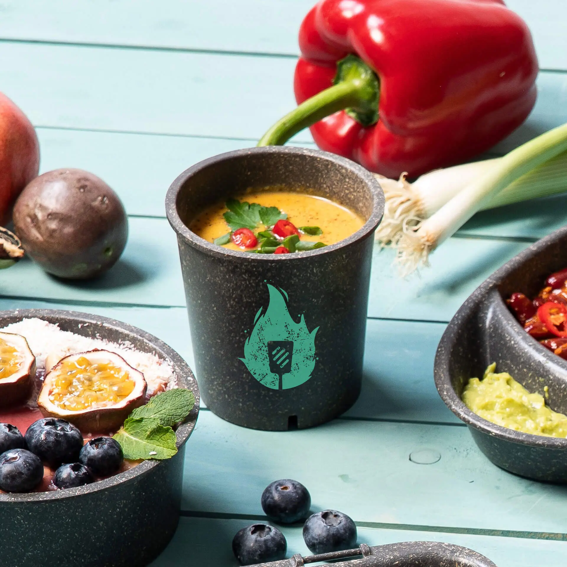 Mehrweg Suppenbecher bedrucken, 400 ml, grau