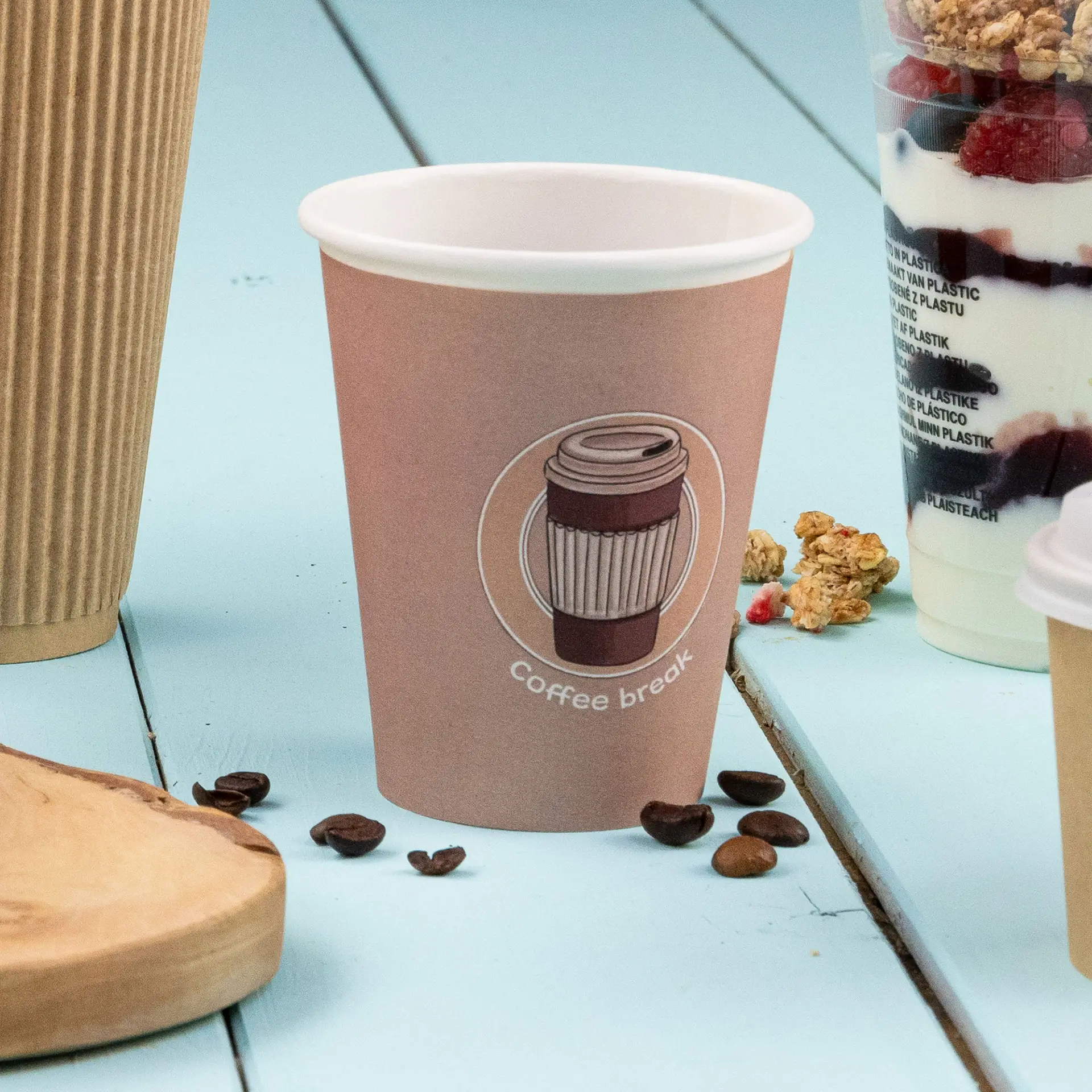 Gobelet en carton imprimé "Coffeebreak" 20 cl / 8 oz, Ø 80 mm, blanc