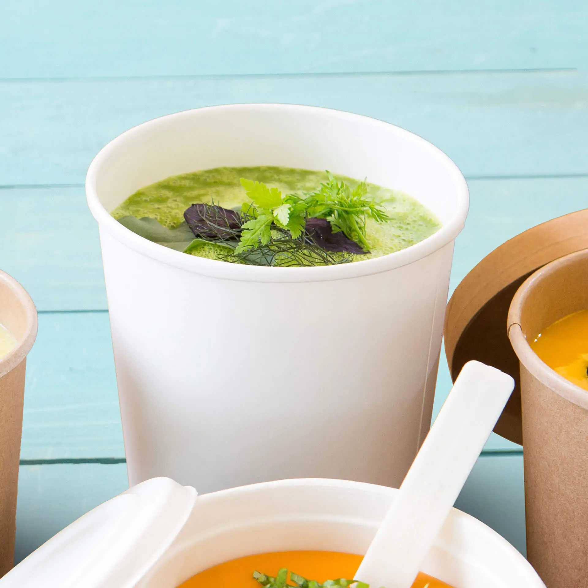 Gobelet à soupe à emporter en carton (Premium) 300 ml / 12 oz, Ø 90 mm, blanc dfc06609-suppenbecher-to-go-aus-karton-premium-300-ml-90-mm-weiss-bio-beschichtet-5