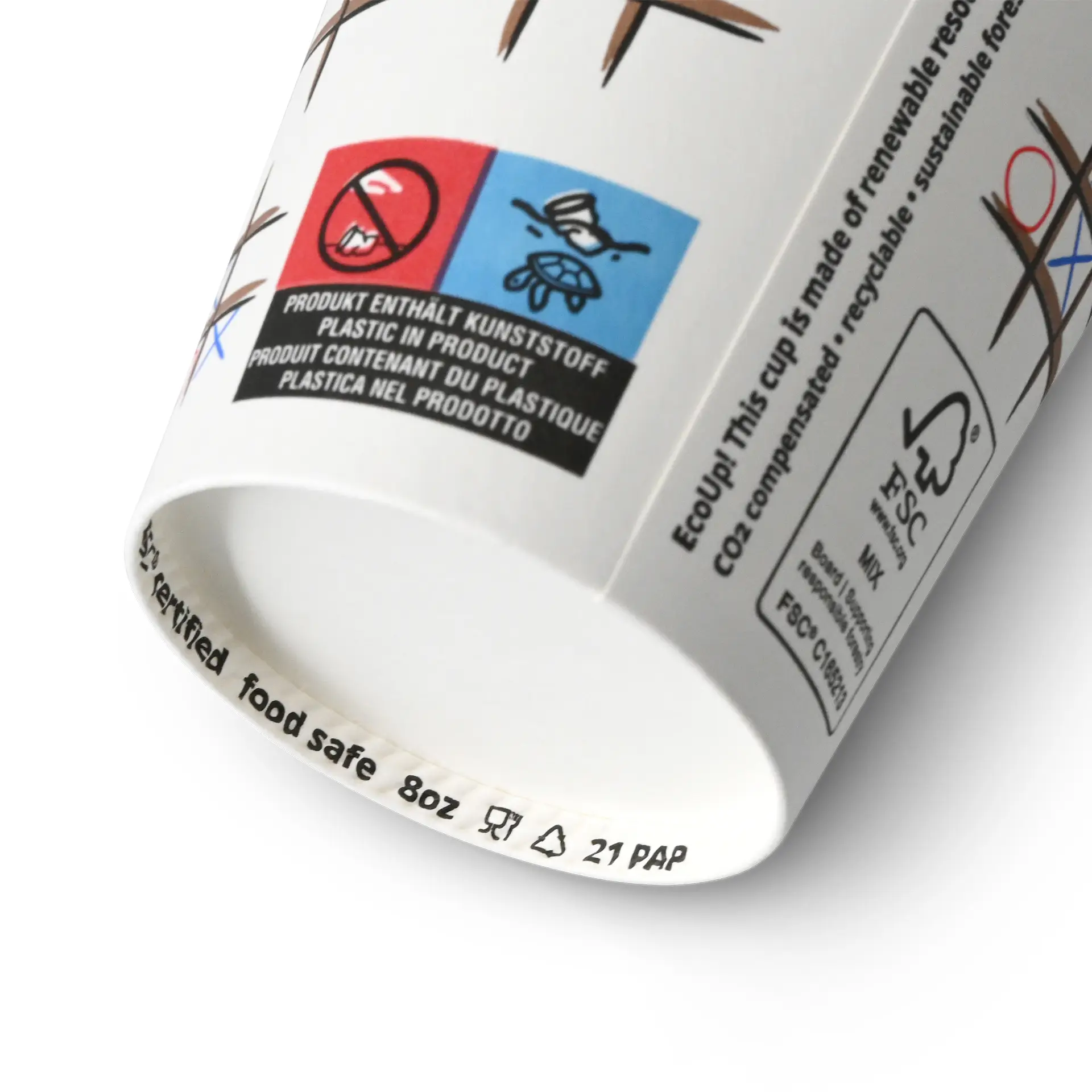 Gobelet en carton imprimé "Tic Tac Toe" (revêtu) 200 ml / 8 oz, Ø 80 mm, blanc con10030-01-0-pappbecher-bedruckt-tic-tac-toe-beschichtet-200-ml-8-oz-80-mm-weiss-3