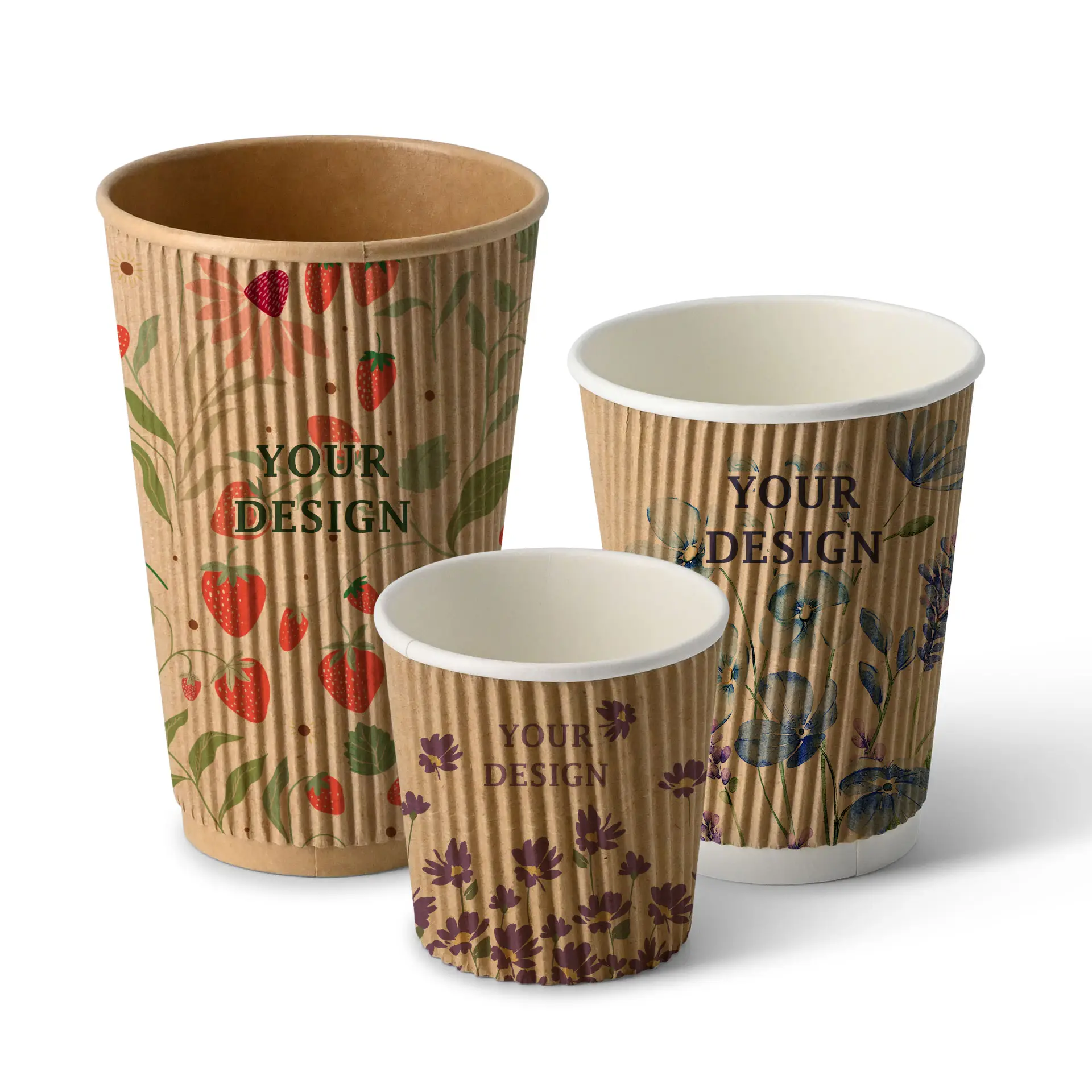 Riffelbecher bedruckt, 100 ml / 4 oz, braun / weiss, PE-beschichtet