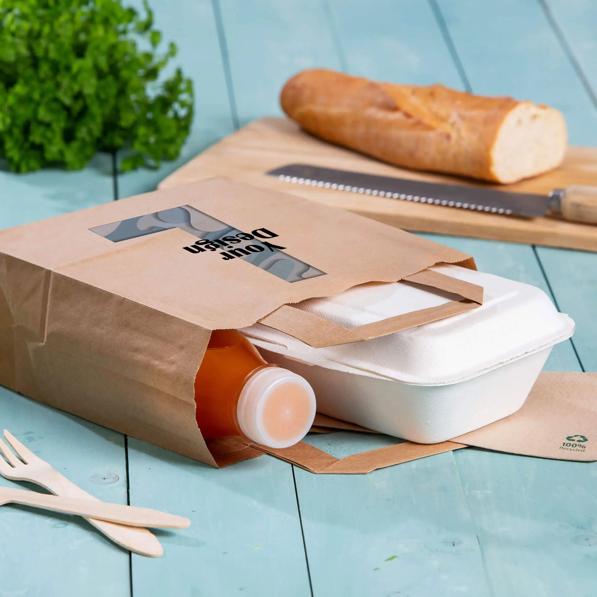Papiertragetaschen bedrucken L, 26 x 12 x 35 cm, braun, Recyclingpapier