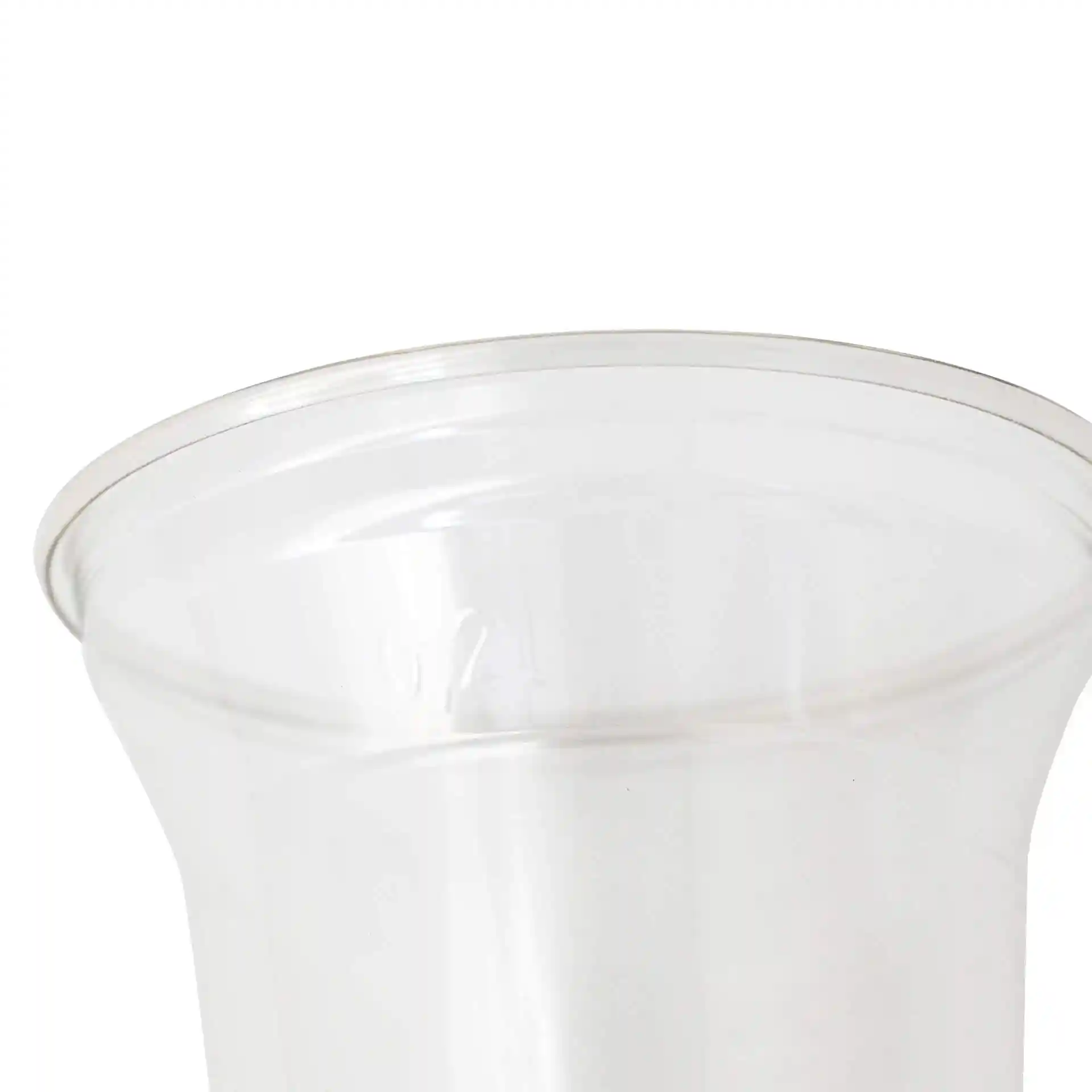 Gobelet rPET transparent de 8 oz avec un diamètre de 95 mm et une hauteur de 96 mm, montrant le bord supérieur.