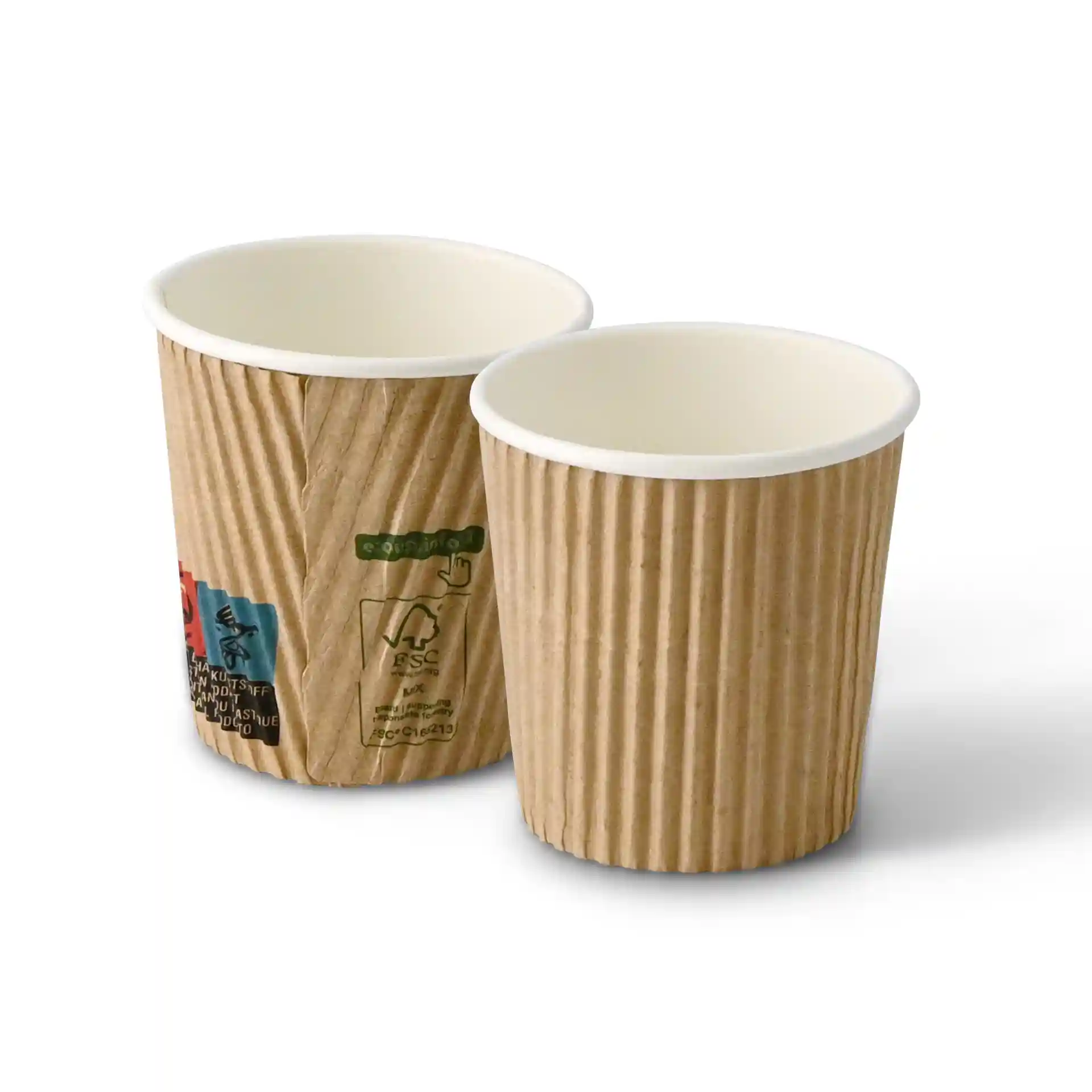 Gobelet en carton ondulé  100 ml / 4 oz, Ø 62 mm, brun / intérieur blanc, revêtement PLA