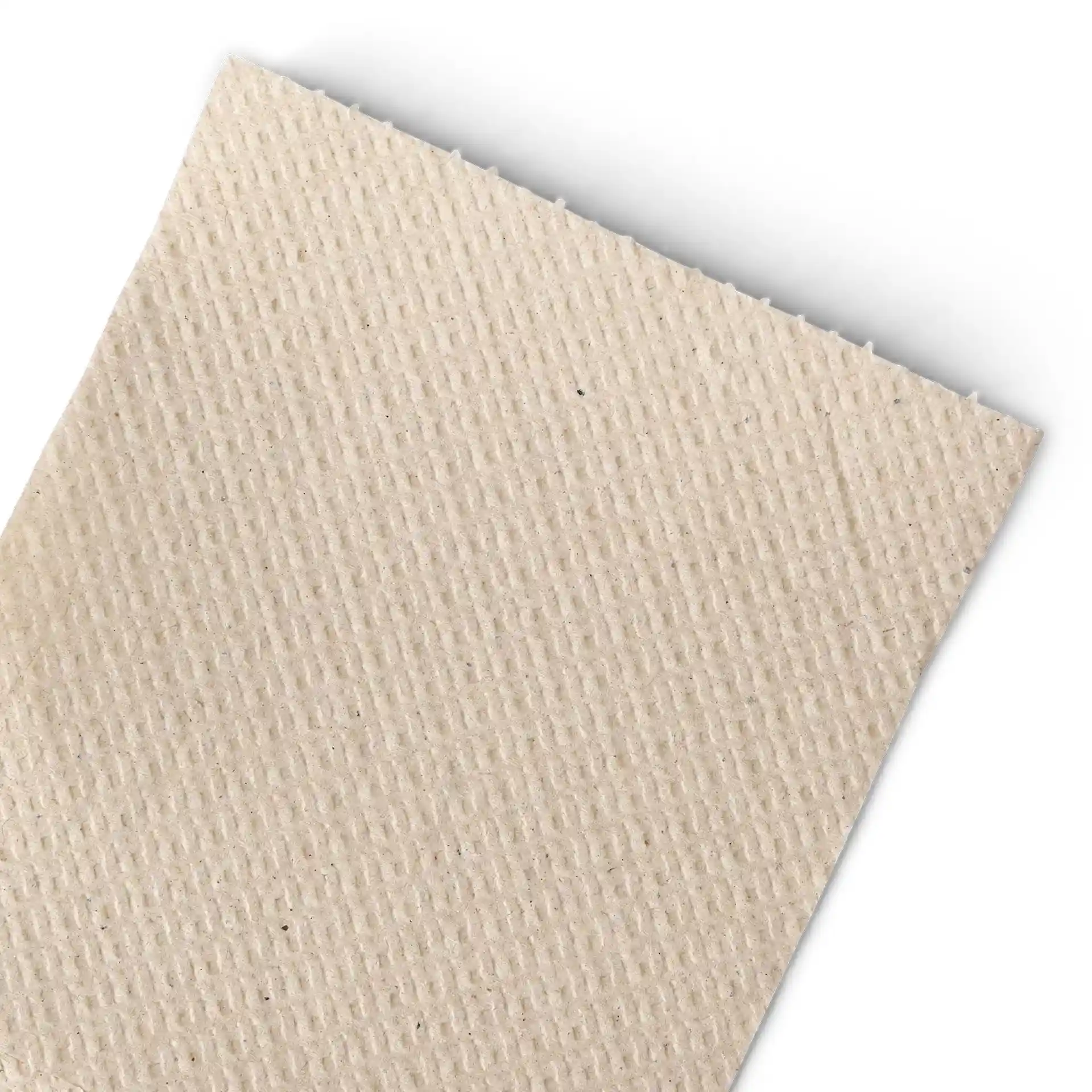 Gros plan d'une feuille de papier recyclé brun texturé en 2 plis, montrant ses détails de surface.