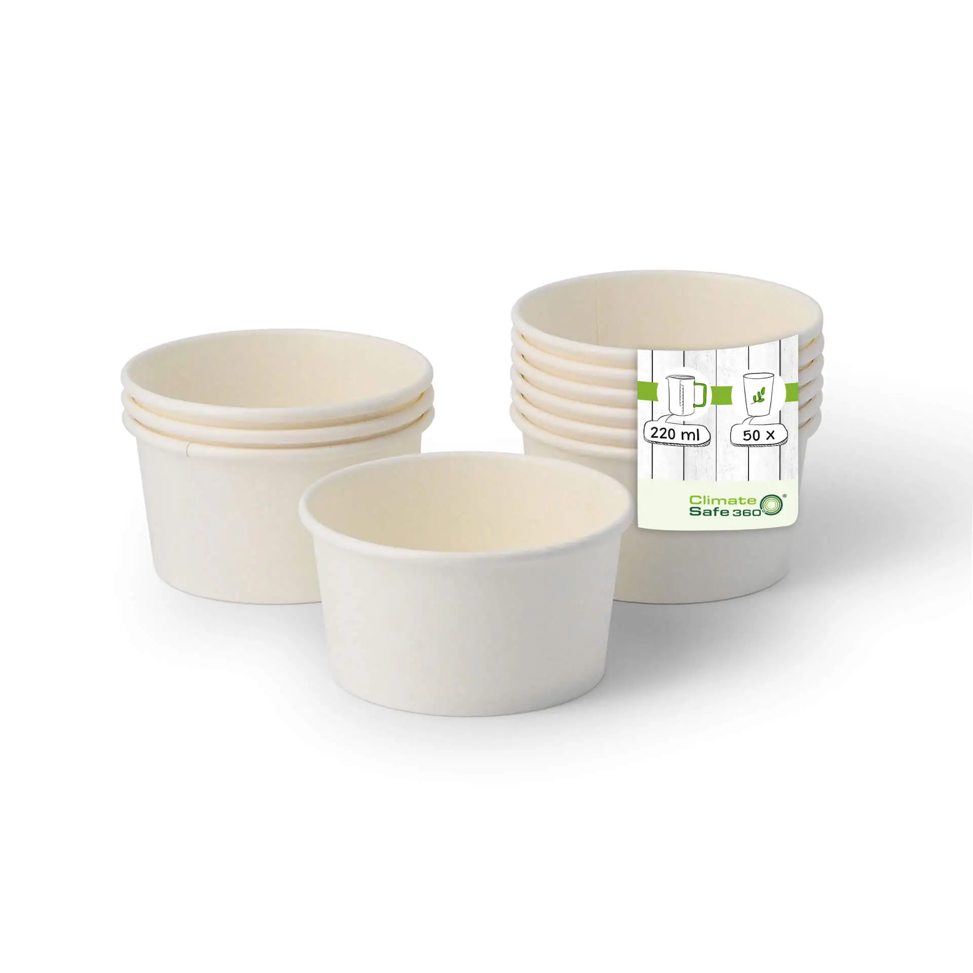 Pot à glace en carton S, 150 - 220 ml (revêtu de PE), Ø 92 mm, Blanc