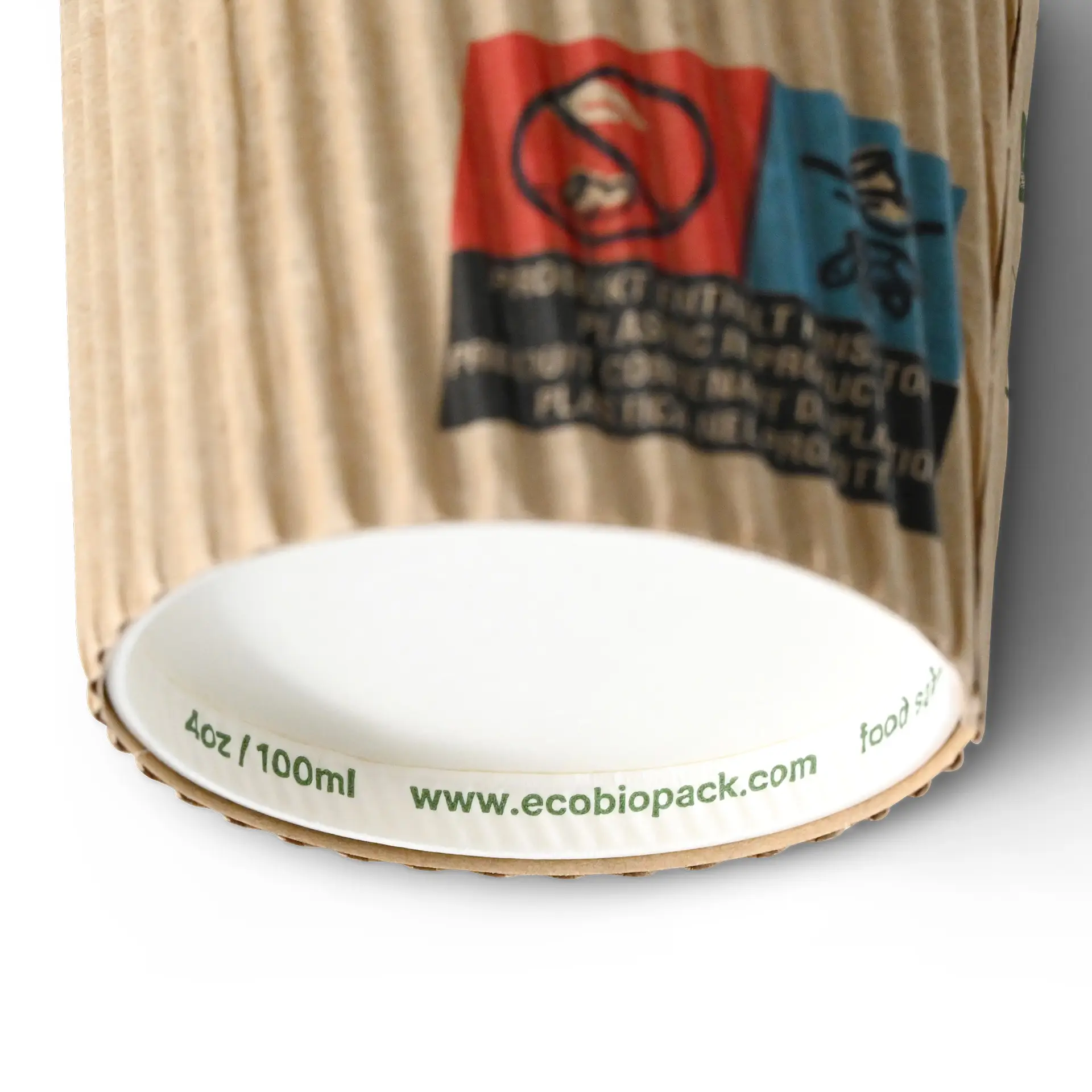 Riffelbecher / Coffee to go Becher 100 ml / 4 oz, Ø 62 mm, braun / innen weiss, PLA-beschichtet