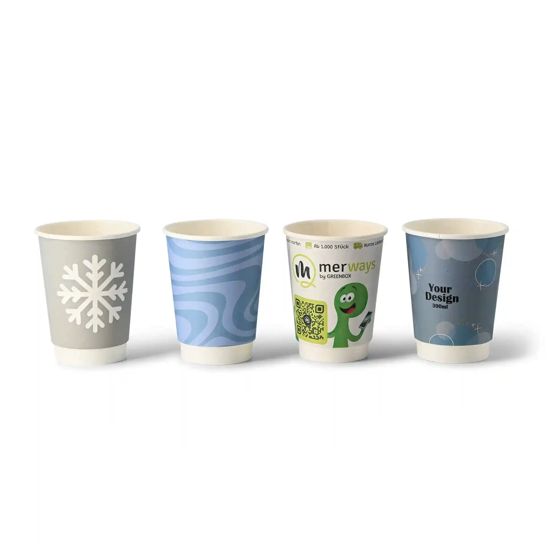 Gobelets personnalisés en carton, double paroi, 300 ml / 12 oz,blanc, mat, PE
