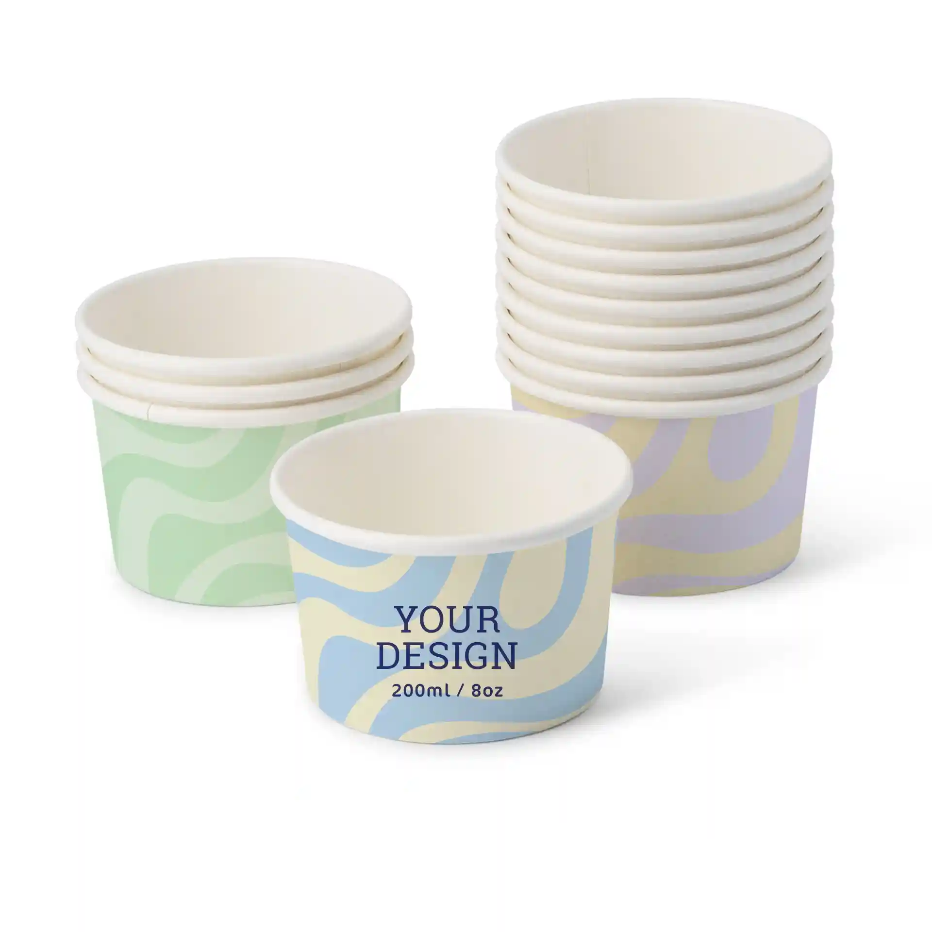 Gobelet à glace personnalisé, 200 ml / 8 oz, blanc, revêtement PLA