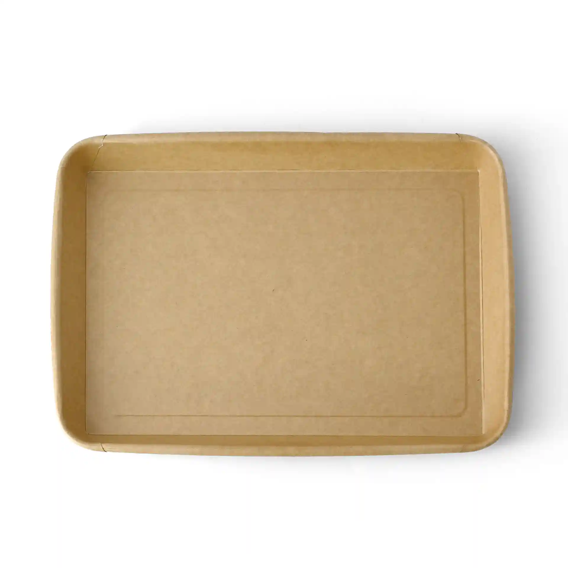 Braune PE-beschichtete Sushi-Box, rechteckige Form, 25,5 x 18 x 3 cm, mit flachem Boden und erhöhten Rändern.