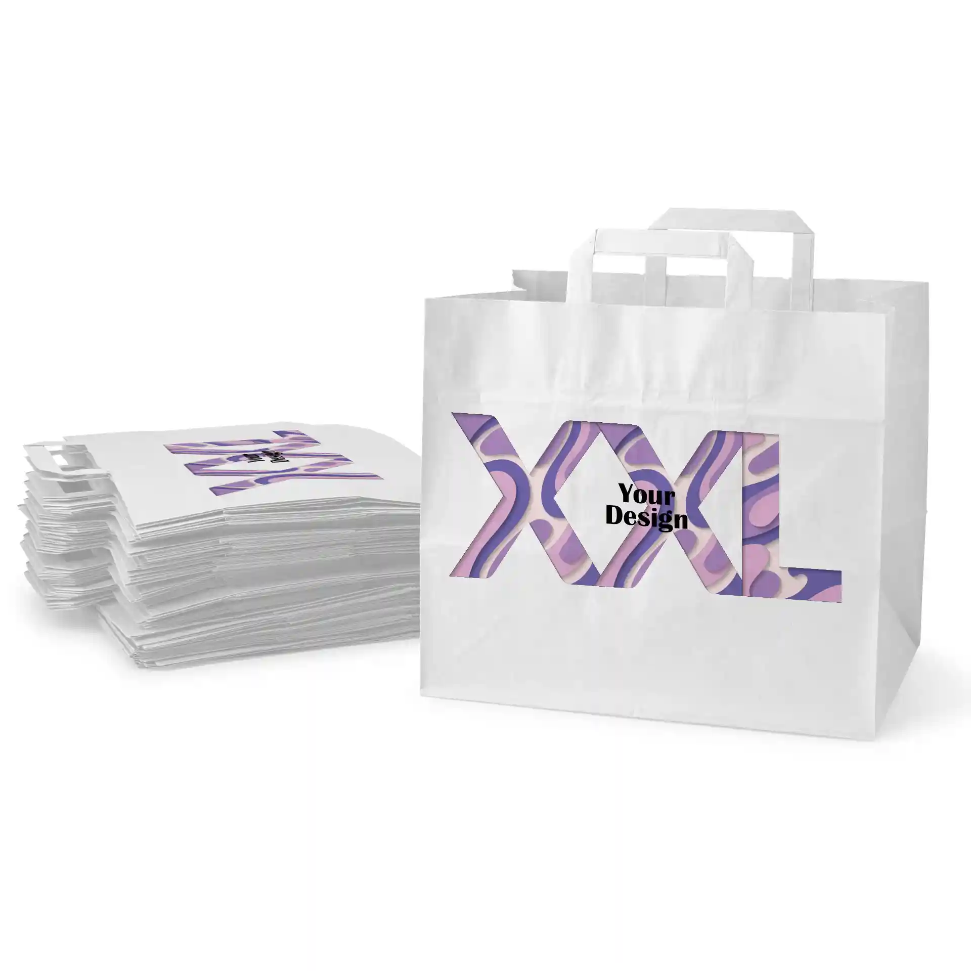 Sacs en papier personnalisés, blancs, XXL - 32 x 22 x 27 cm