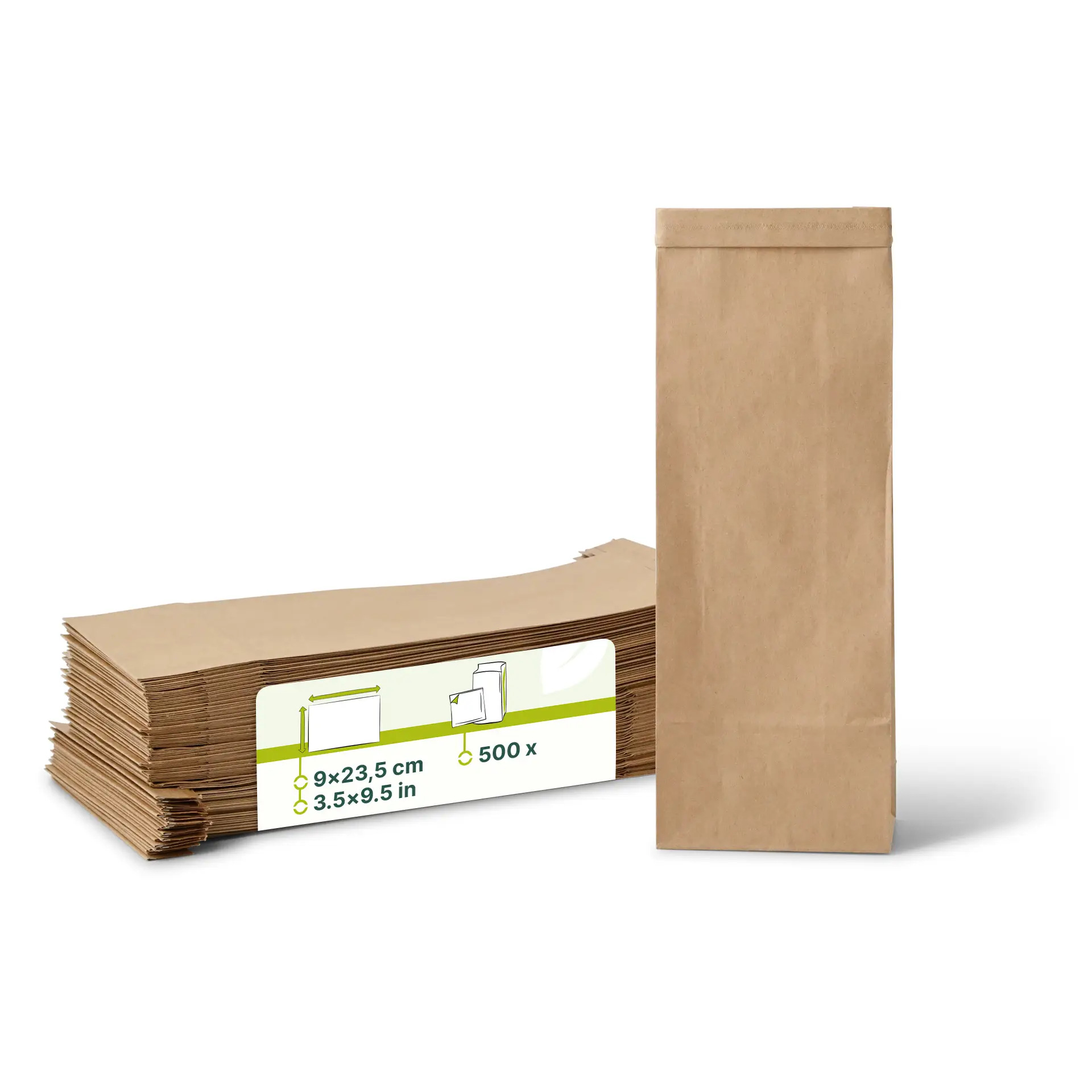 Sac SOS kraft brun S doublé de PP avec fermeture, 9 x 4,5 x 23,5 cm dre03340-blockbeutel-s-9-x-45-x-235-cm-pp-folie-braun-clipband-kraftpapier