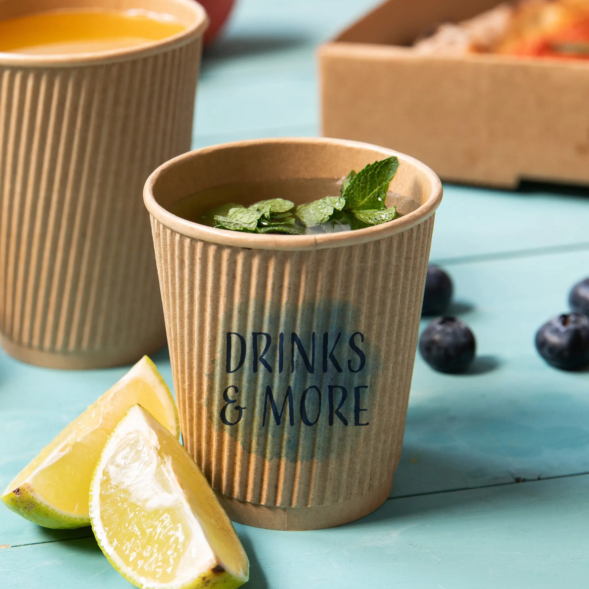 Riffelbecher bedruckt, 250 ml / 10 oz, braun, PE-beschichtet