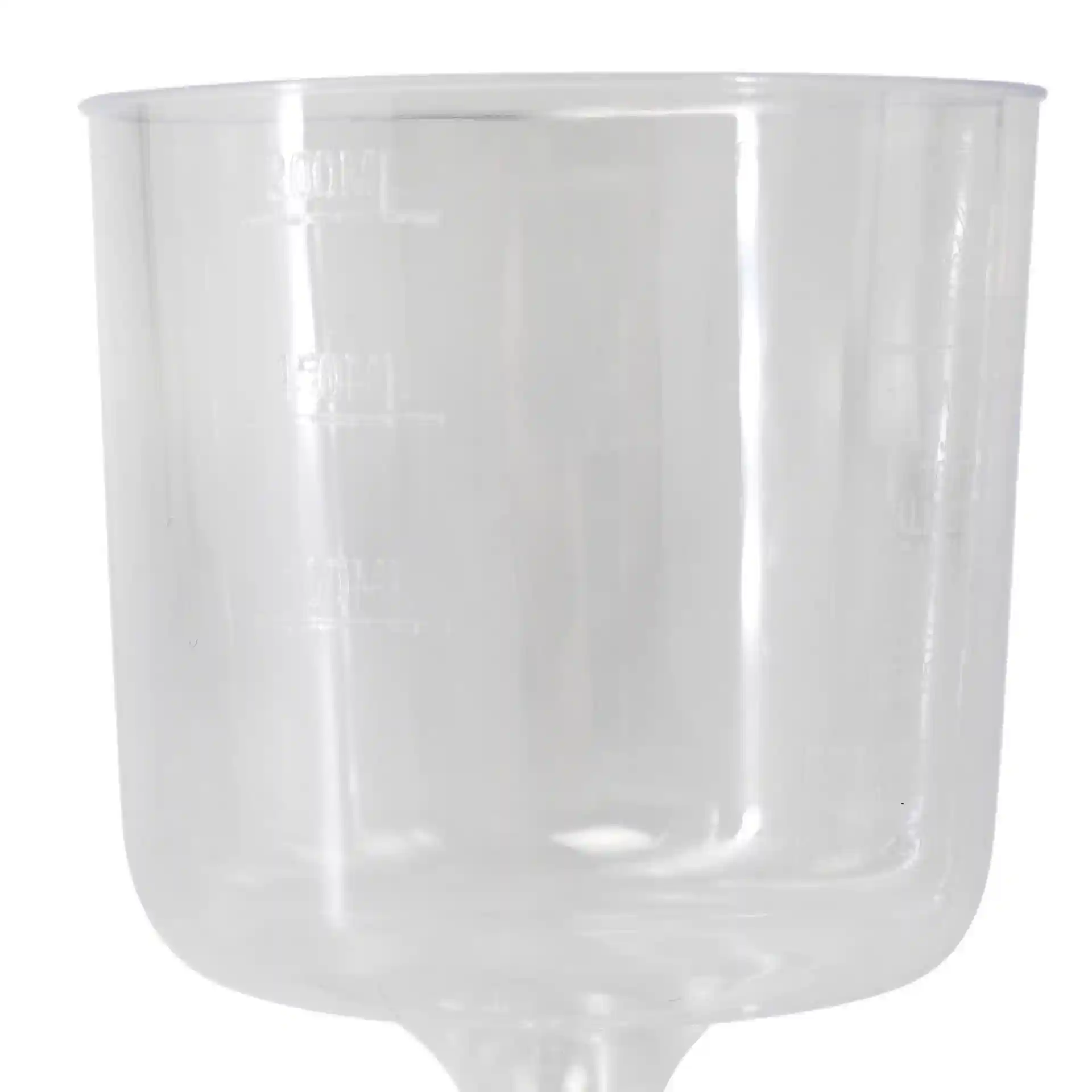 Transparenter Weinglas mit einem Fassungsvermögen von 200 ml, mit Maßangaben an der Seite.
