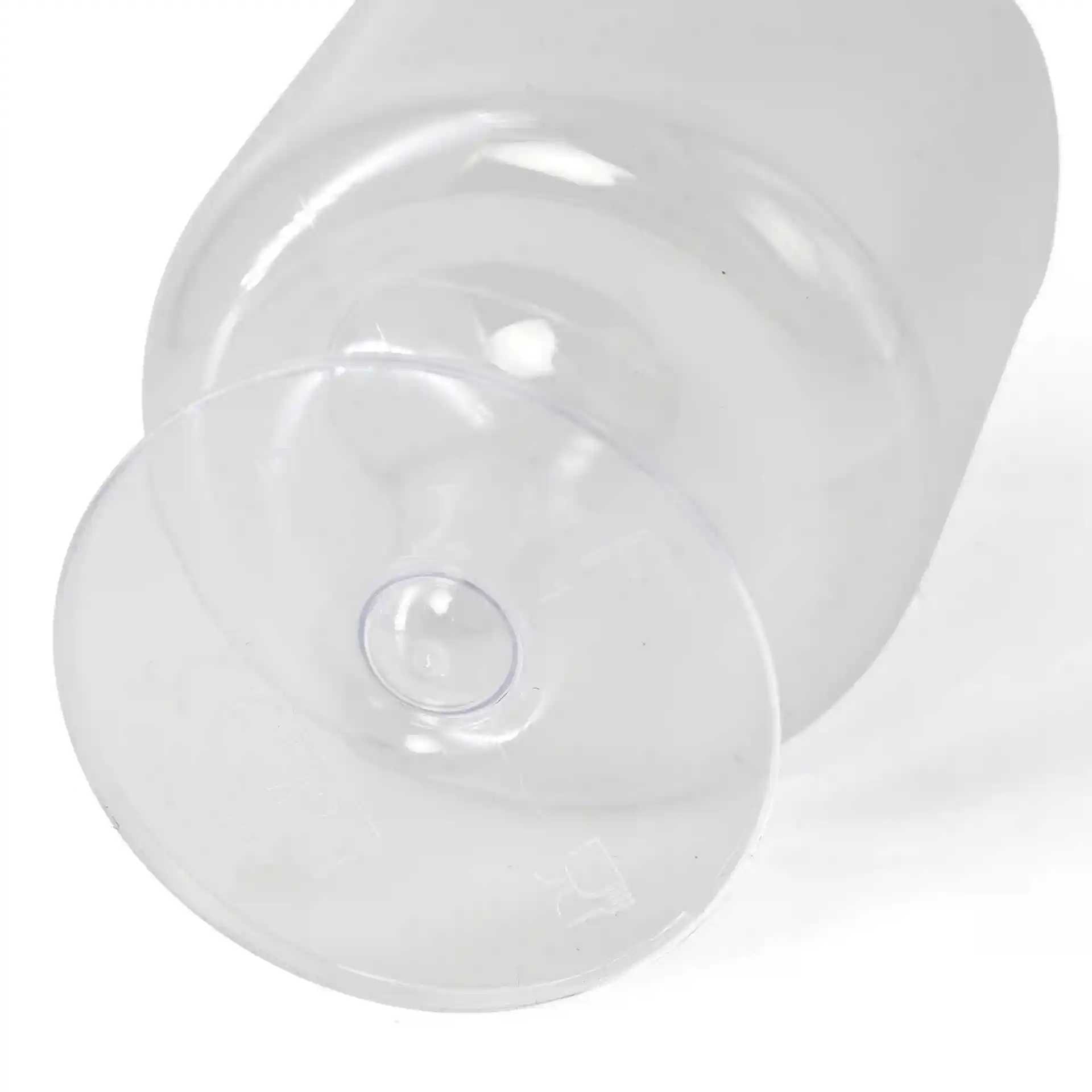 Transparenter wiederverwendbarer Weinglas mit 200 ml Fassungsvermögen, zeigt die Basis und Bodendetails.
