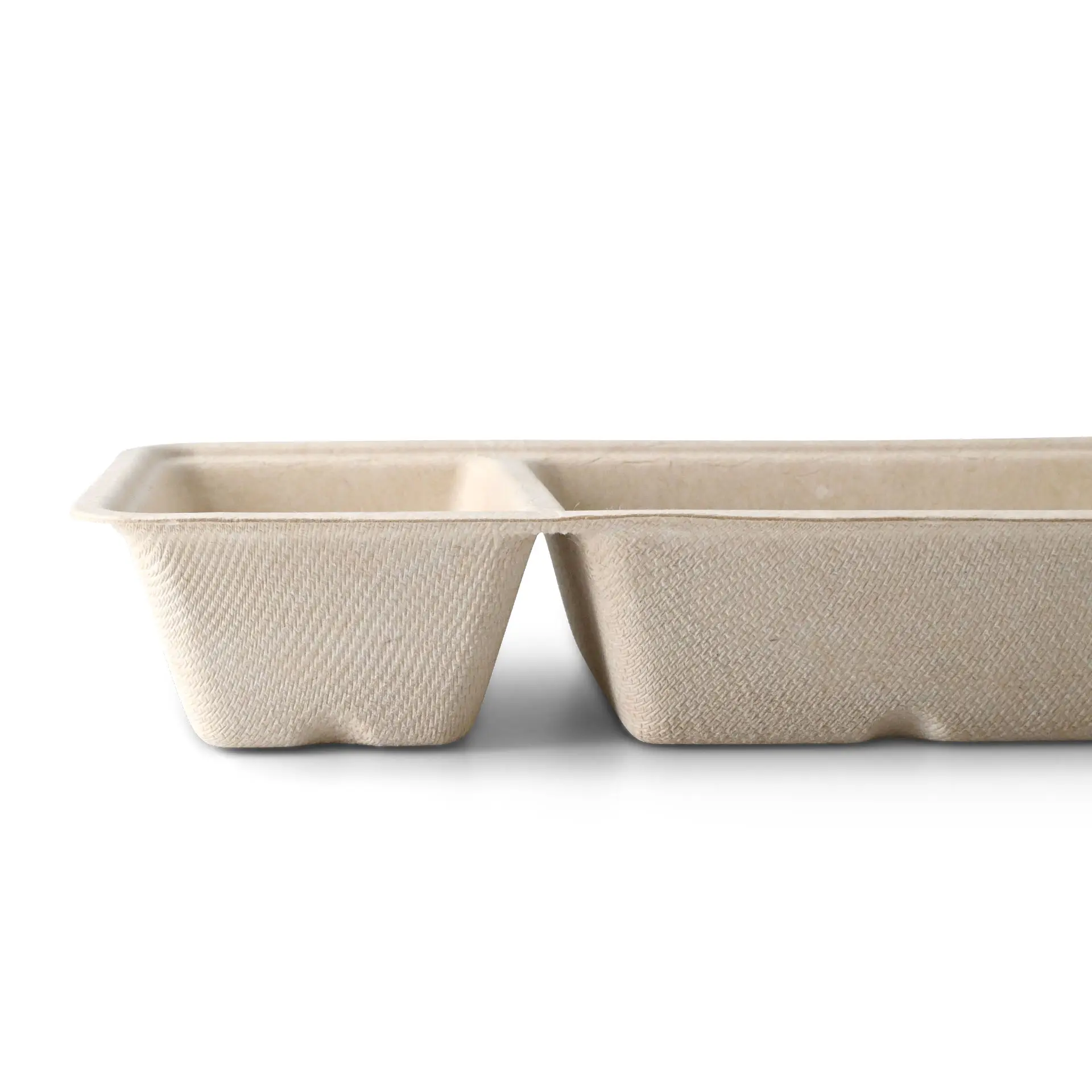 Barquette en bagasse pour frites, 2 compartiments, 9,5 x 20 x 3,5 cm
