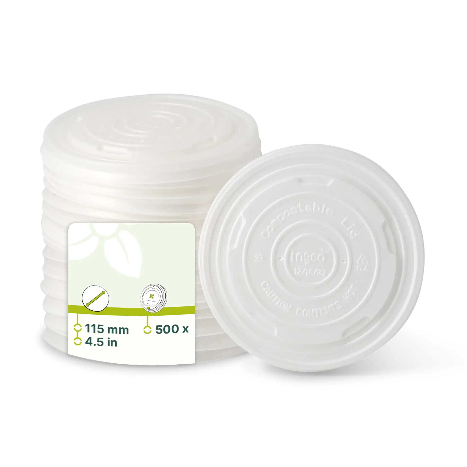 Couvercle plat en CPLA blanc pour pot en carton, Ø 115 mm Couvercle plat en CPLA blanc pour pot en carton, Ø 115 mm
