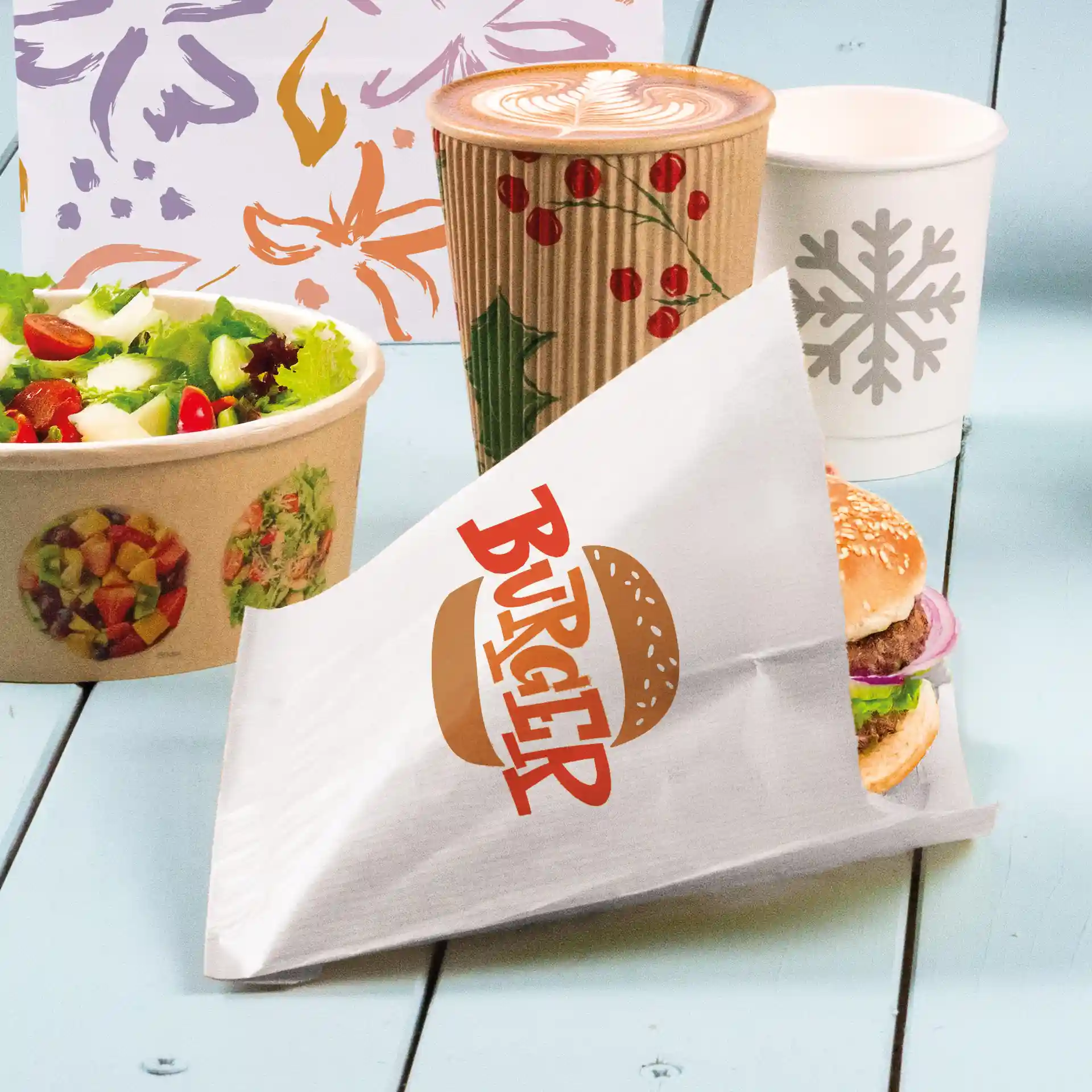 Pochettes à burger personnalisées, 15 x 16 cm, blanc