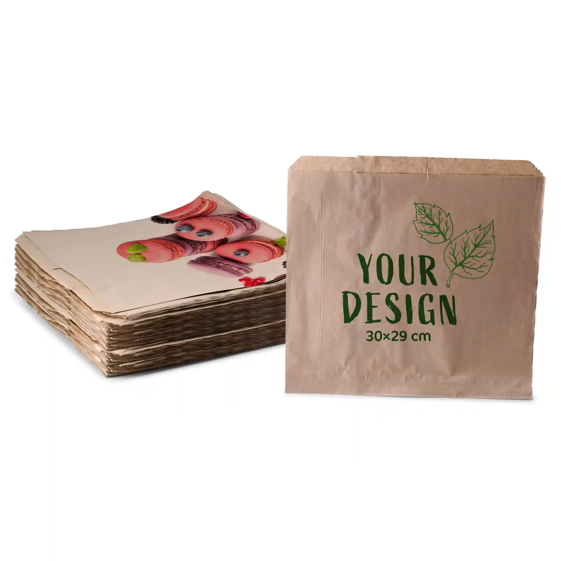 Personnalisation de sachets plats, marron, 30 × 29 cm