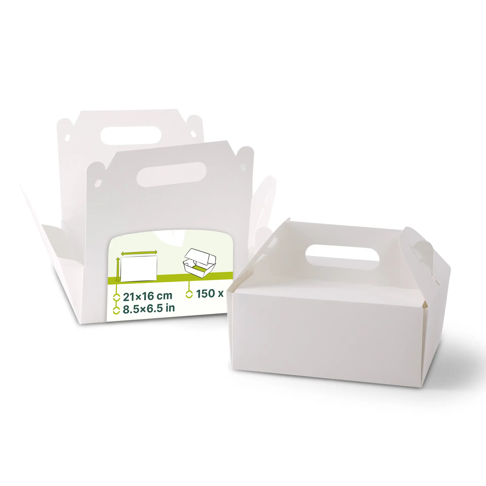 Kuchenbox aus Pappe mit Griff M, 21 x 16 x 9 cm, weiss, faltbar