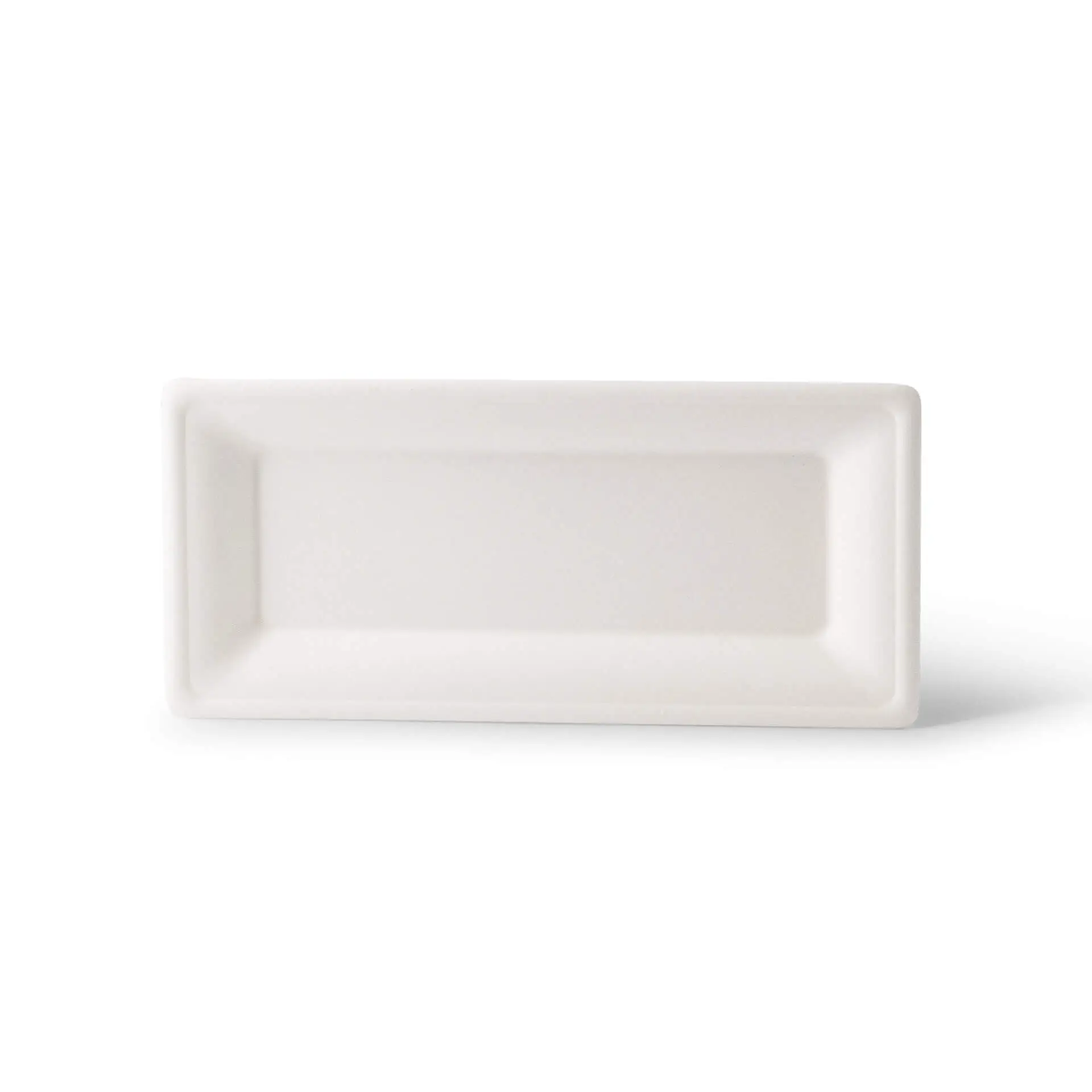 Piatto rettangolare in canna da zucchero, 26 x 13 cm, realizzato in materiale biodegradabile, adatto per piatti caldi e freddi.