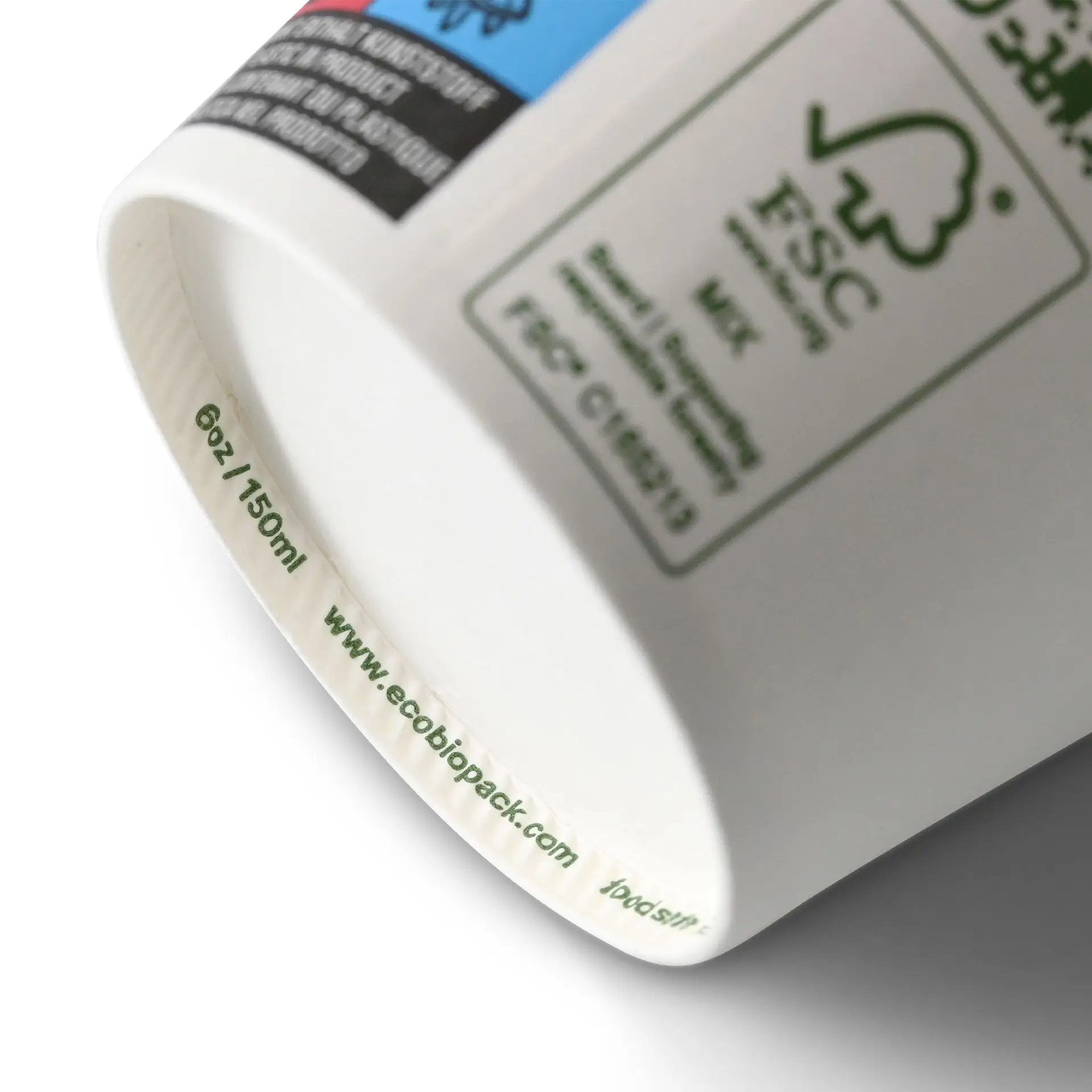 Gobelet en papier 150 ml / 6 oz, Ø 80 mm, simple paroi, blanc, revêtu de PLA