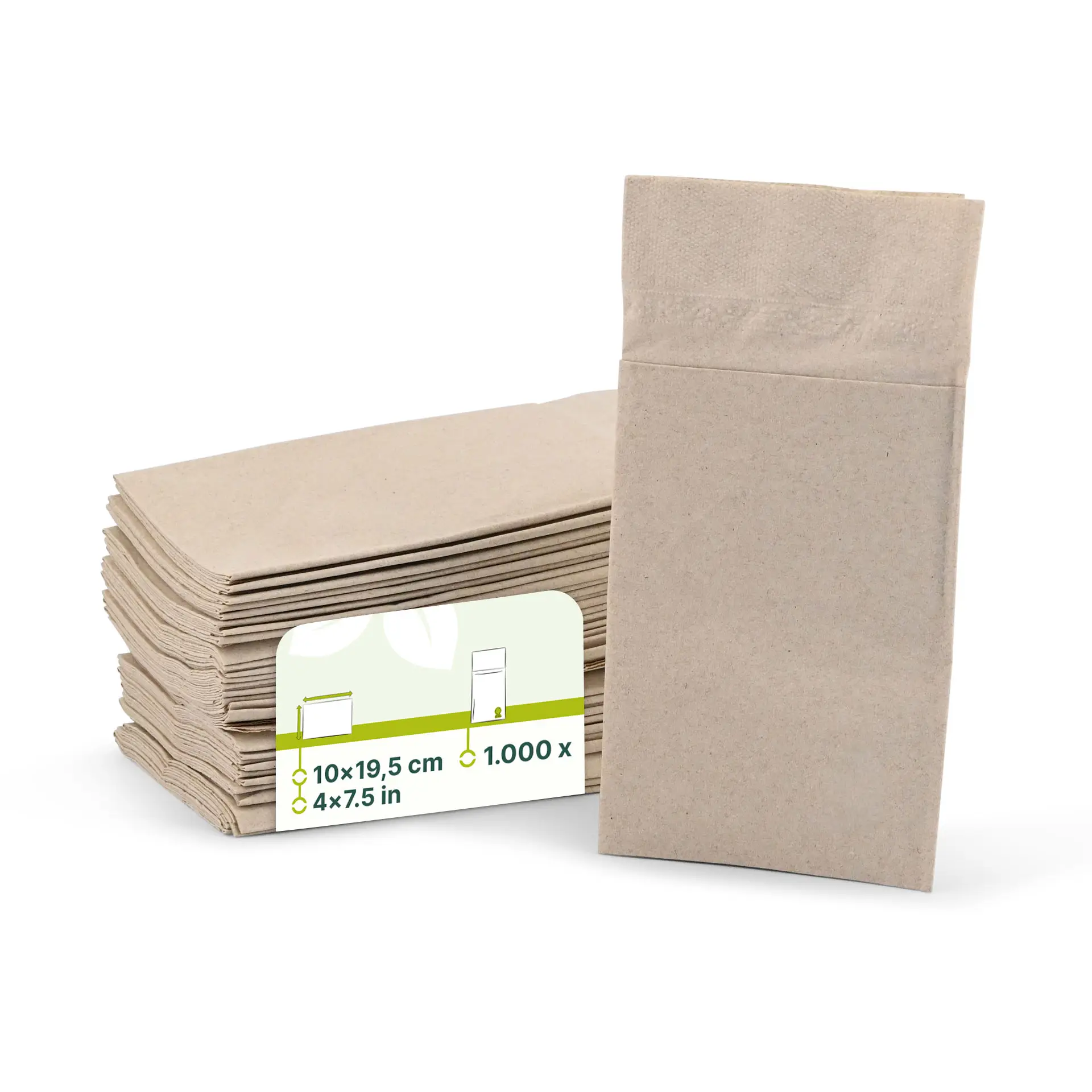Besteck-Servietten aus recyceltem Papier 10 x 19,5 cm, 2-lagig, ungebleicht