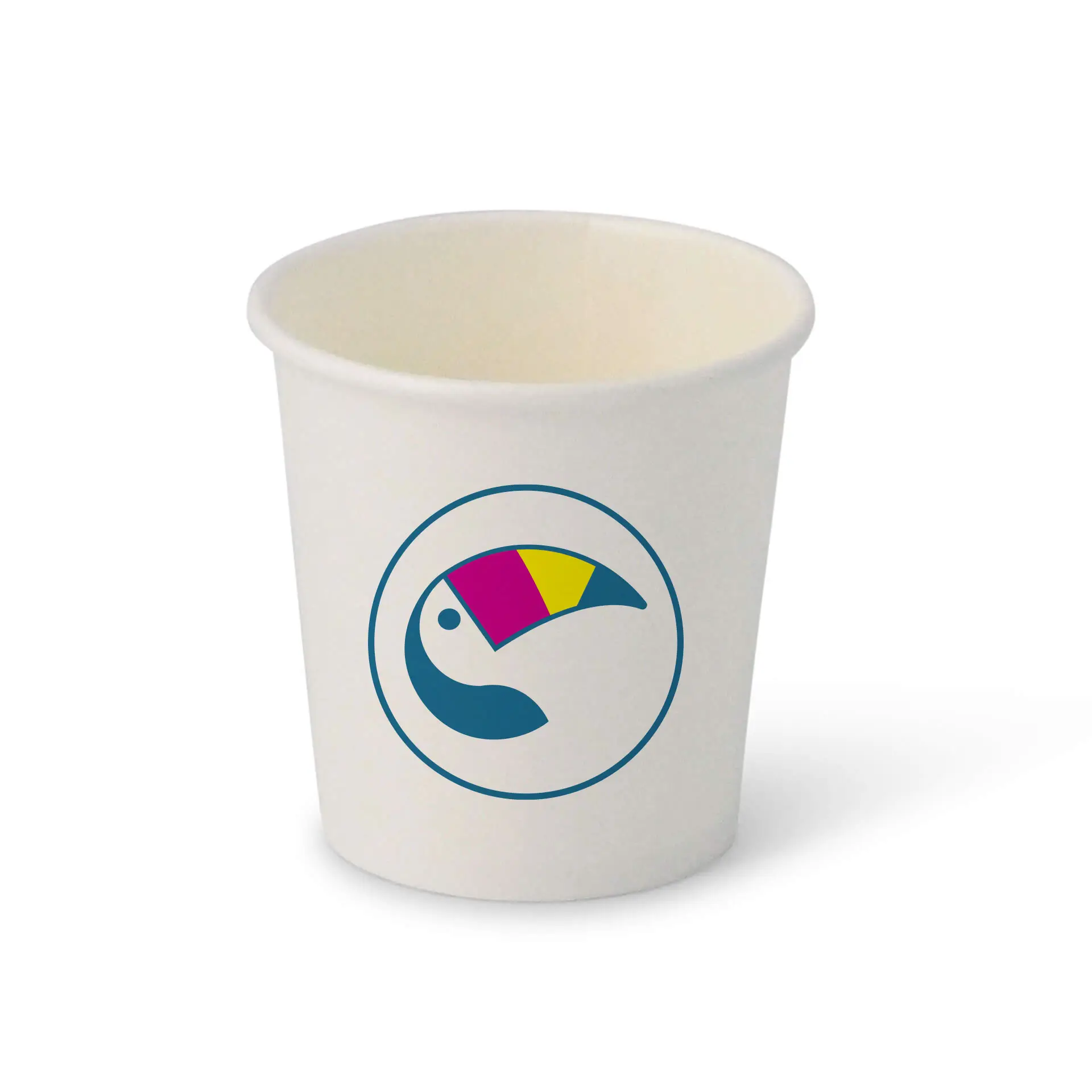 Pappbecher mit Logo (einwandig), 100 ml / 4 oz, weiss, wasserbasierte Barriere