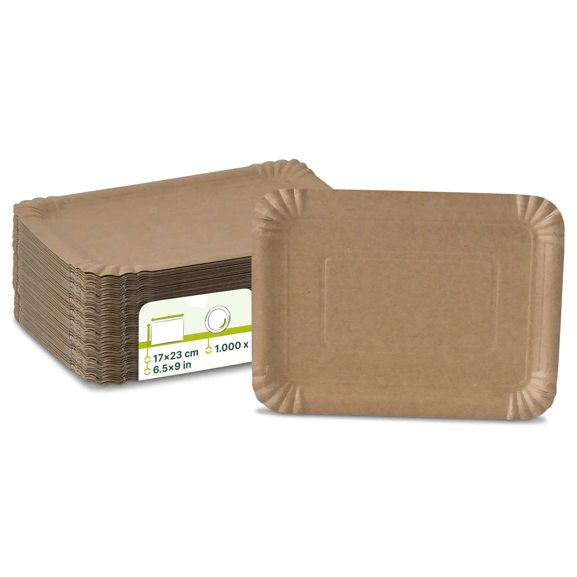 Pappteller 17 x 23 cm, braun, rechteckig Pappteller 17 x 23 cm, braun, rechteckig