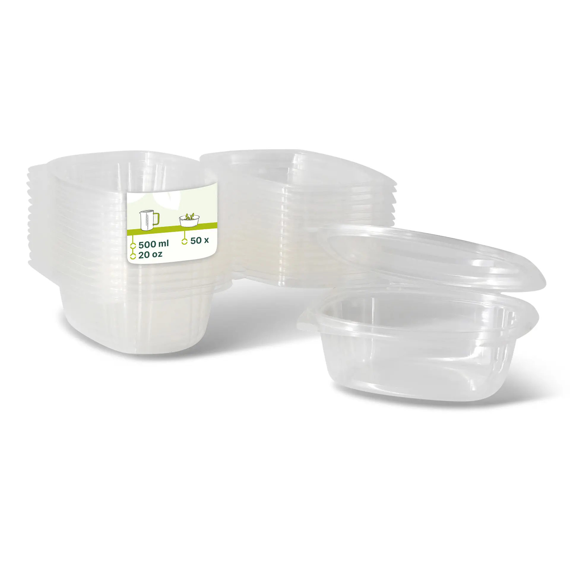 Barquette avec couvercle charnière en PLA, 500 ml Barquette avec couvercle charnière en PLA, 500 ml
