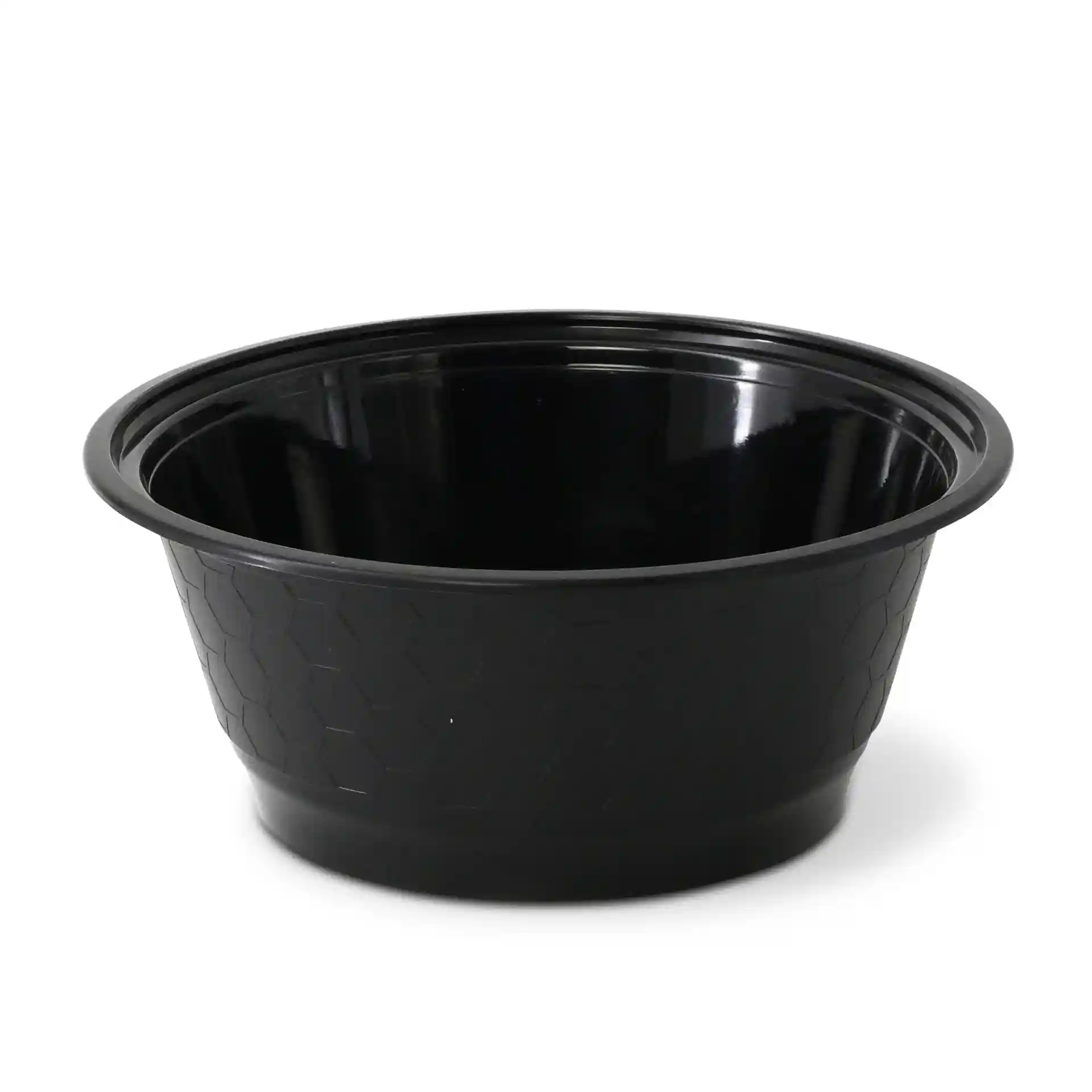 Contenitore riutilizzabile nero con motivo esagonale, capacità di 1000 ml, altezza di 75 mm e diametro superiore di 180 mm.