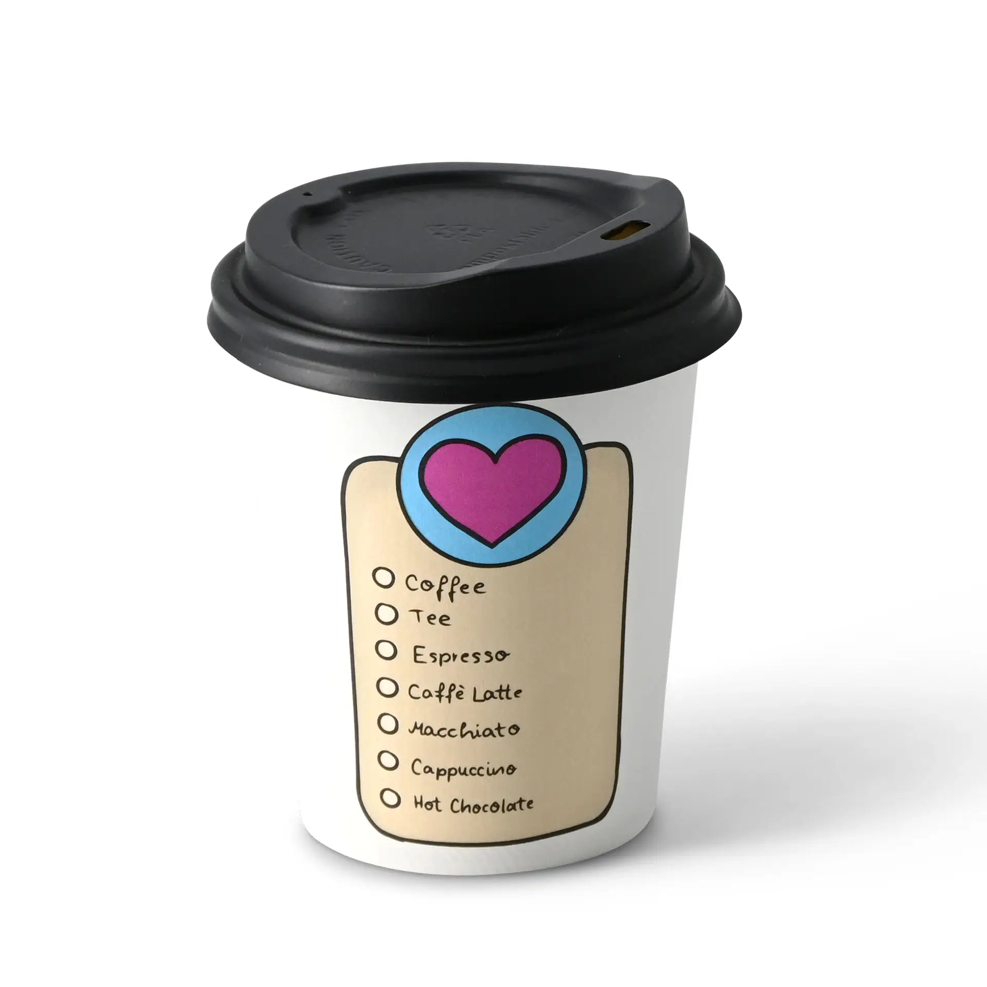 Gobelet en carton imprimé "Coffeelove" 20 cl / 8 oz, Ø 80 mm, blanc