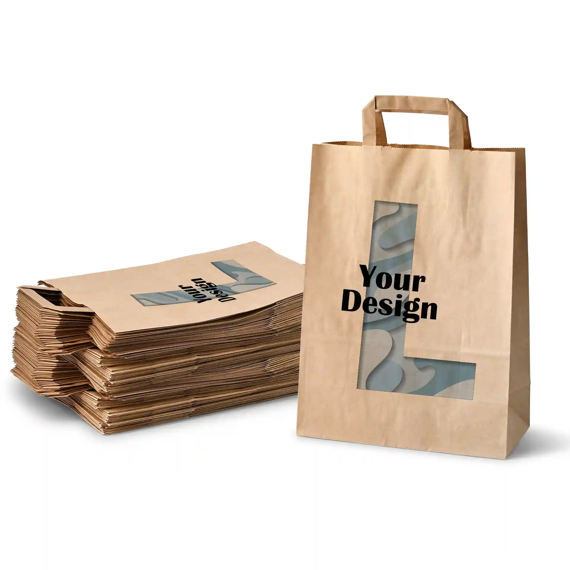 Papiertragetaschen bedrucken, L - 26 x 12 x 35 cm, braun