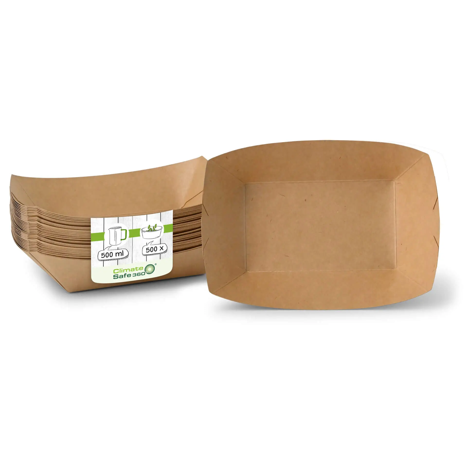 Barquette à snack en carton (revêtue) 500 ml, 20,5 x 14 x 3 cm, marron
