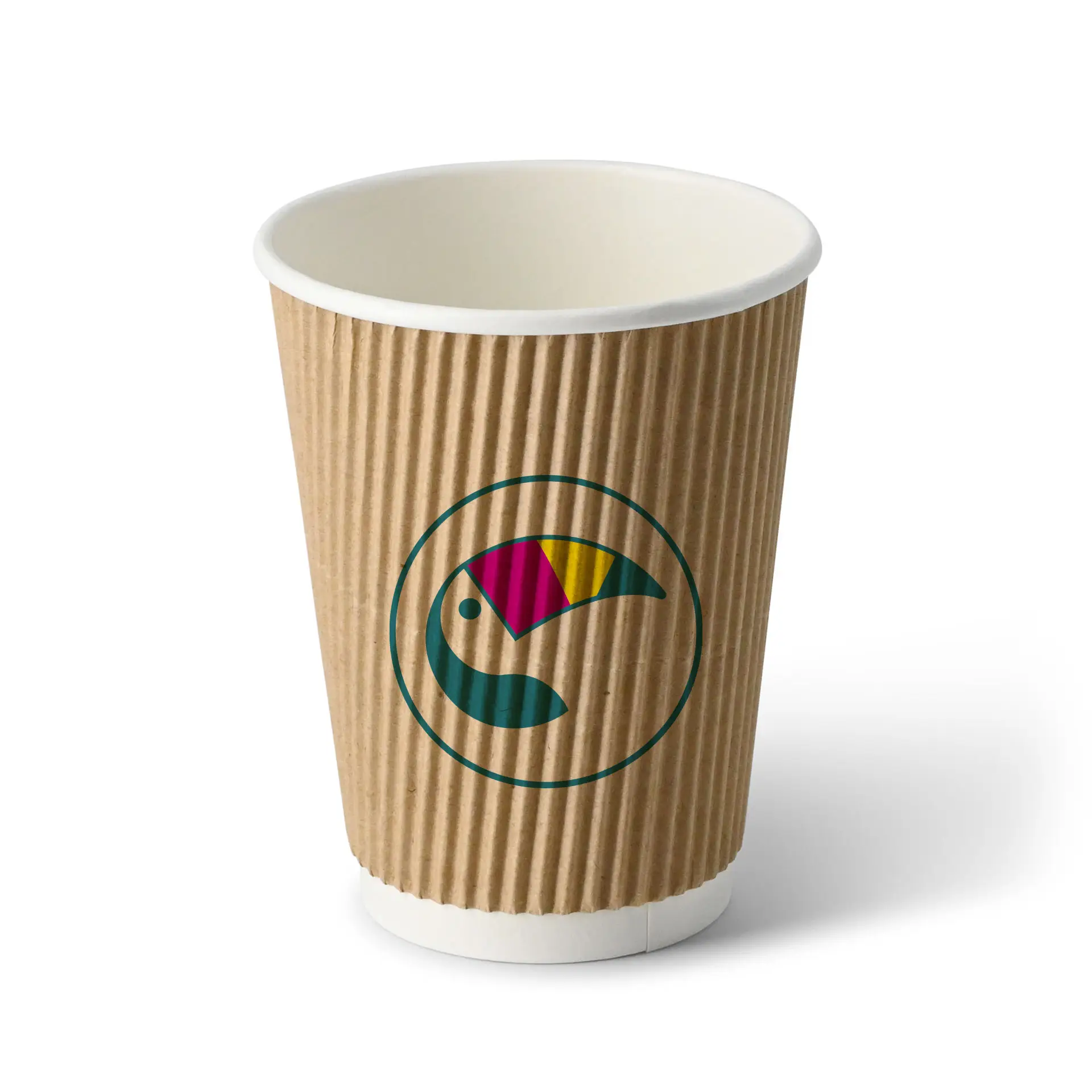 Riffelbecher bedruckt, 300 ml / 12 oz, braun / weiss, PE-beschichtet Riffelbecher bedruckt, 300 ml / 12 oz, braun / weiss, PE-beschichtet