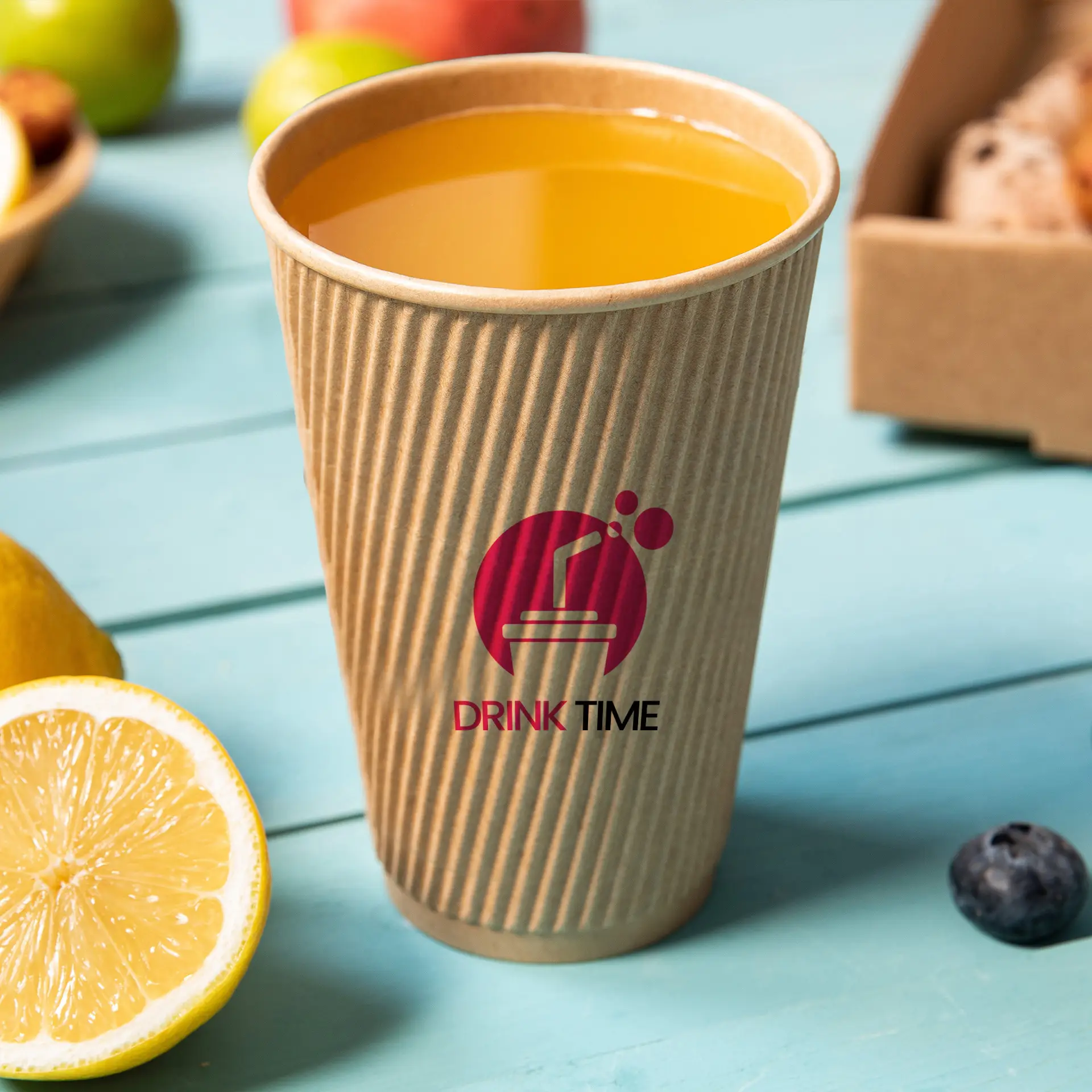 Riffelbecher bedruckt, 400 ml / 16 oz, braun, PE-beschichtet