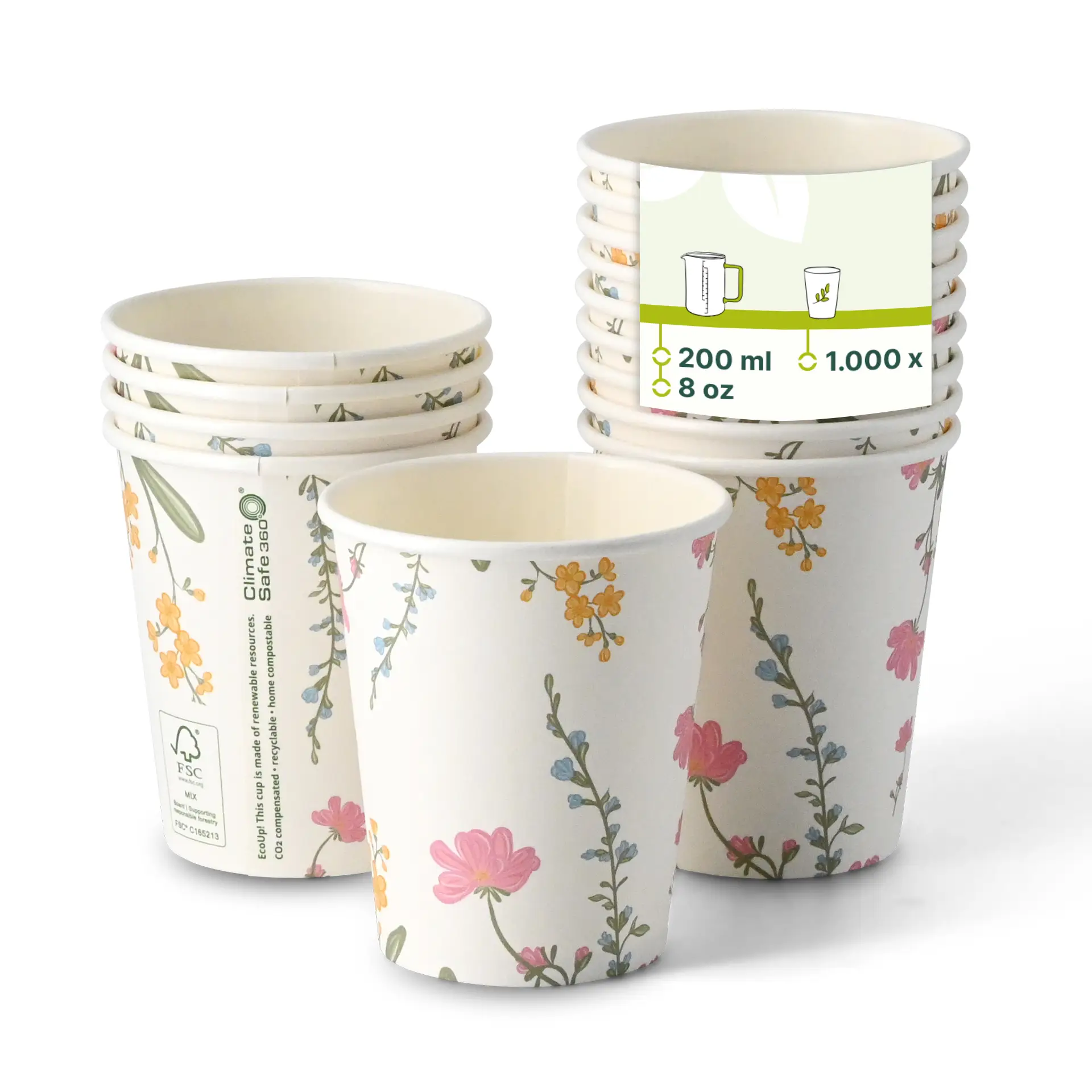 Pappbecher bedruckt "Frühling" 200 ml / 8 oz, Ø 80 mm, weiss dhd04556-pappbecher-bedruckt-fruehling-200-ml-8-oz-80-mm-weiss