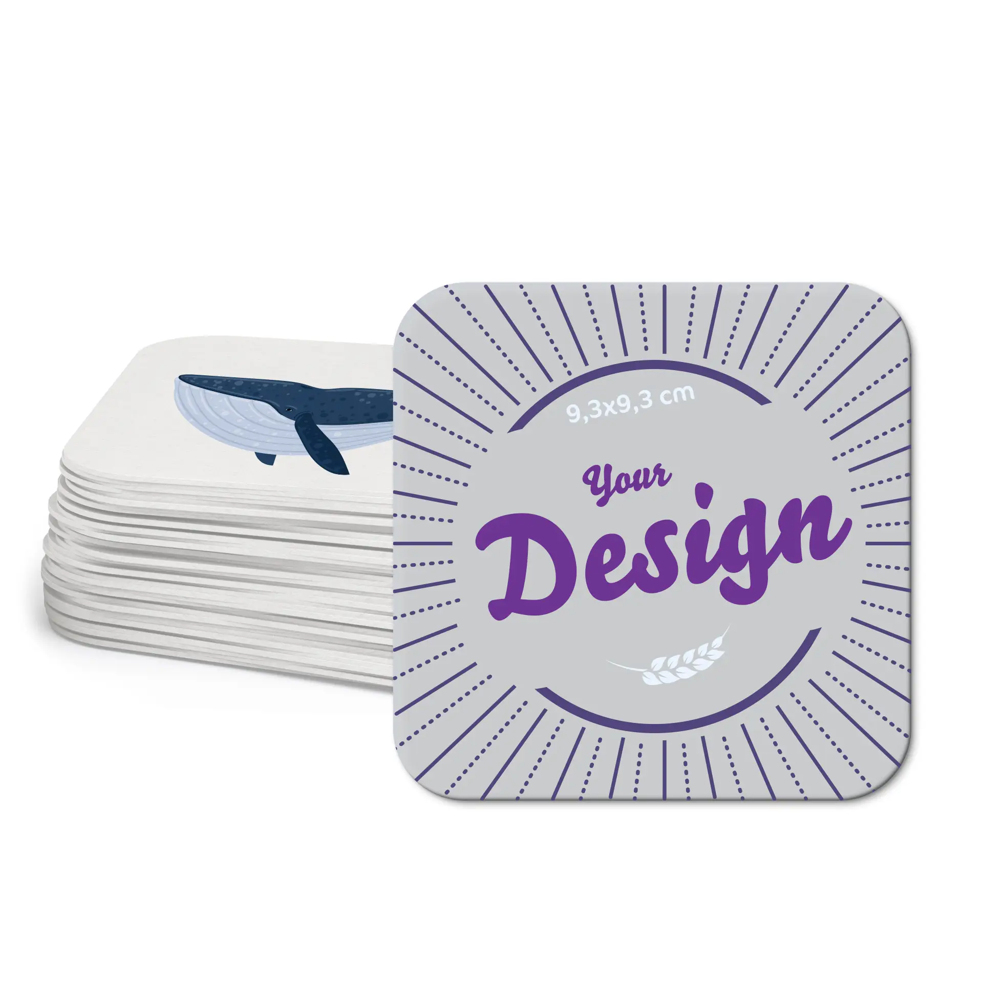 Bedruckte Bierdeckel / Untersetzer für Gläser, 9,3 x 9,3 cm, quadrat