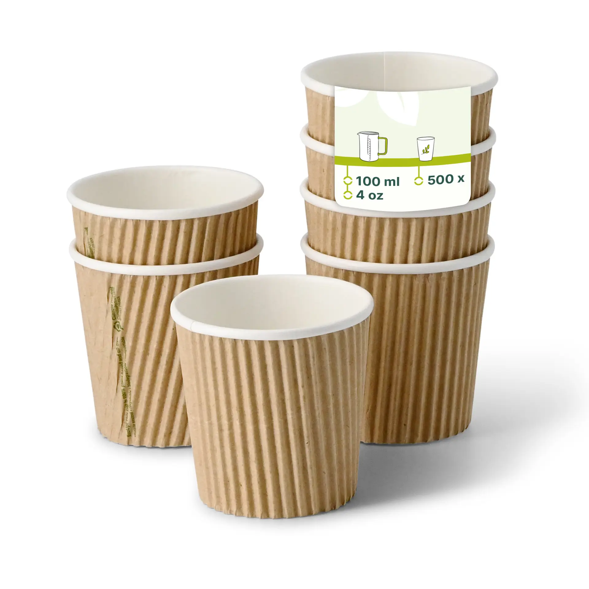 Riffelbecher / Coffee to go Becher 100 ml / 4 oz, Ø 62 mm, braun, innen weiss dhd04902-riffelbecher-coffee-to-go-becher-100-ml-4-oz-62-mm-braun-innen-weiss