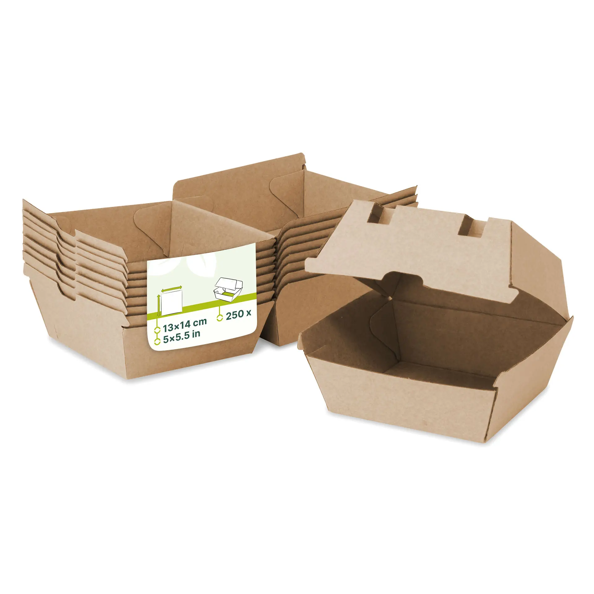 Burgerboxen 13 x 14 x 8 cm, Kraftkarton, braun Burgerboxen 13 x 14 x 8 cm, Kraftkarton, braun