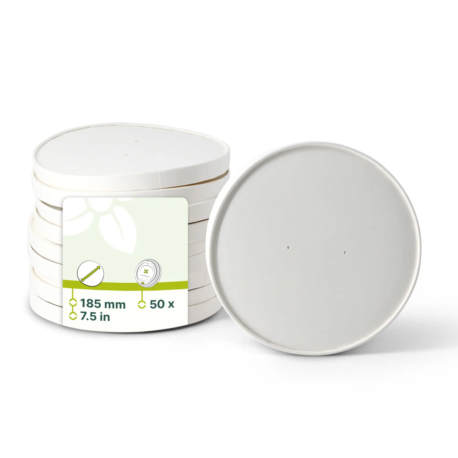 Pappdeckel mit Membran (beschichtet) Ø 185 mm, weiss, rund (für Kartonschalen)