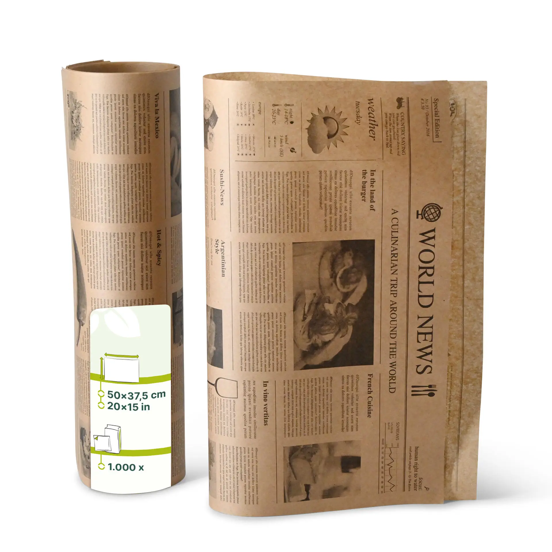 Einschlagpapier-Zuschnitte 50 x 37,5 cm, Zeitungs-Optik, braun dre02276-einschlagpapier-zuschnitte-50-x-375-cm-zeitungs-optik-braun